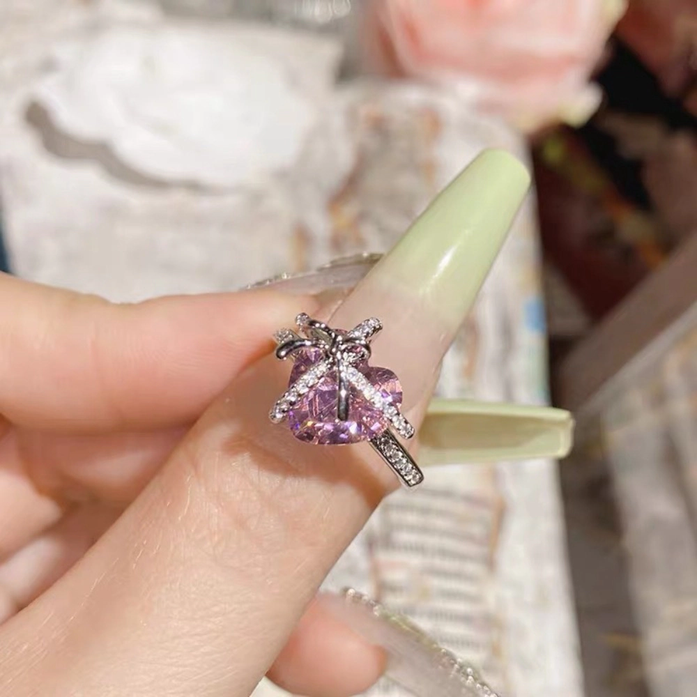 Wardrobe Whimsy Bow‑Knot Heart Cut Multicolor Cubic Zirconia Promise Ring