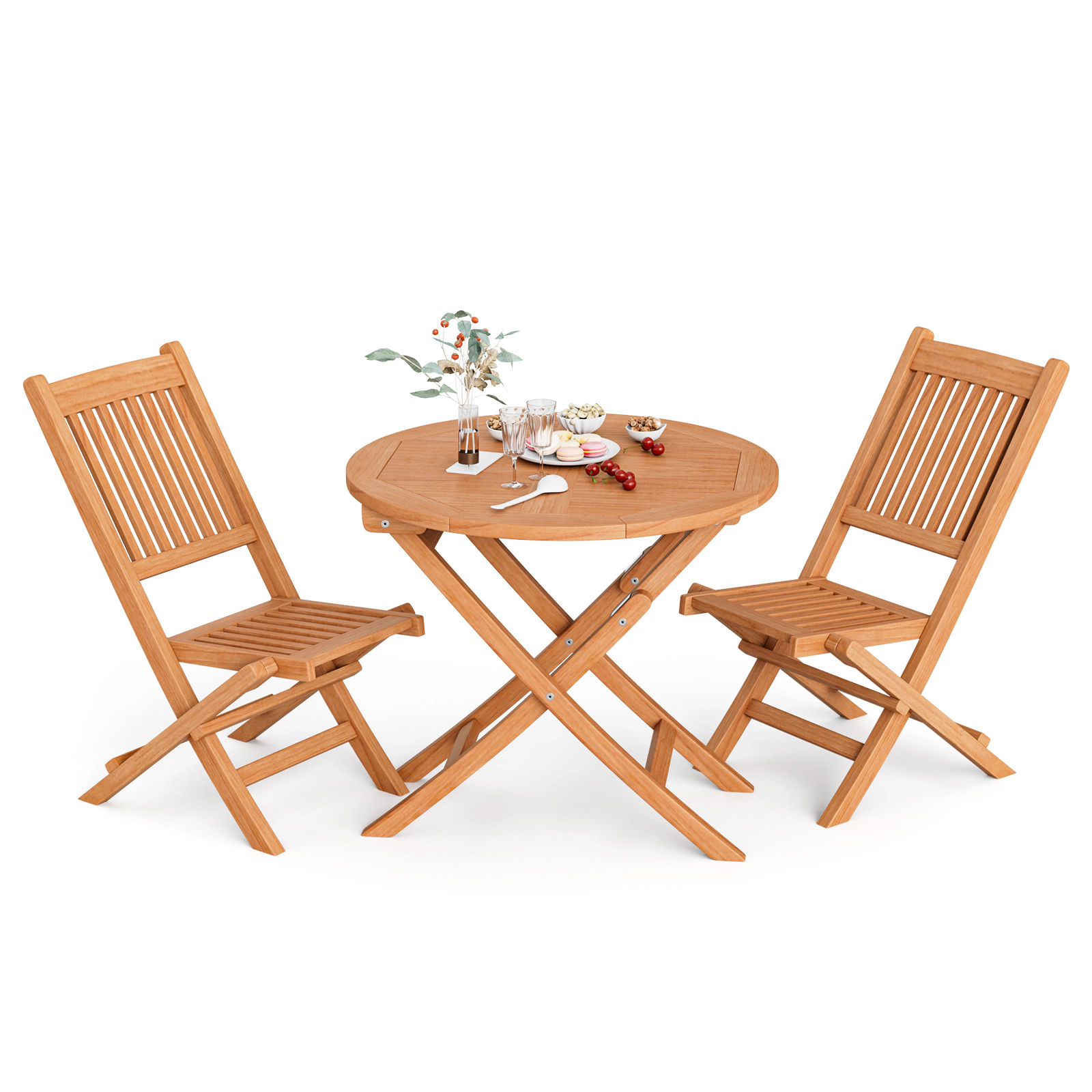 Slickblue 3 Piece Outdoor Bistro Furniture Set Teak Wood Folding Chair Table