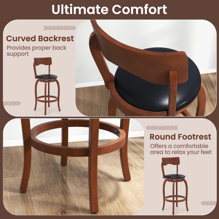 Hivvago 2-Piece Swivel Bar Stools with Upholstered Seats and Rubber Wood Frame