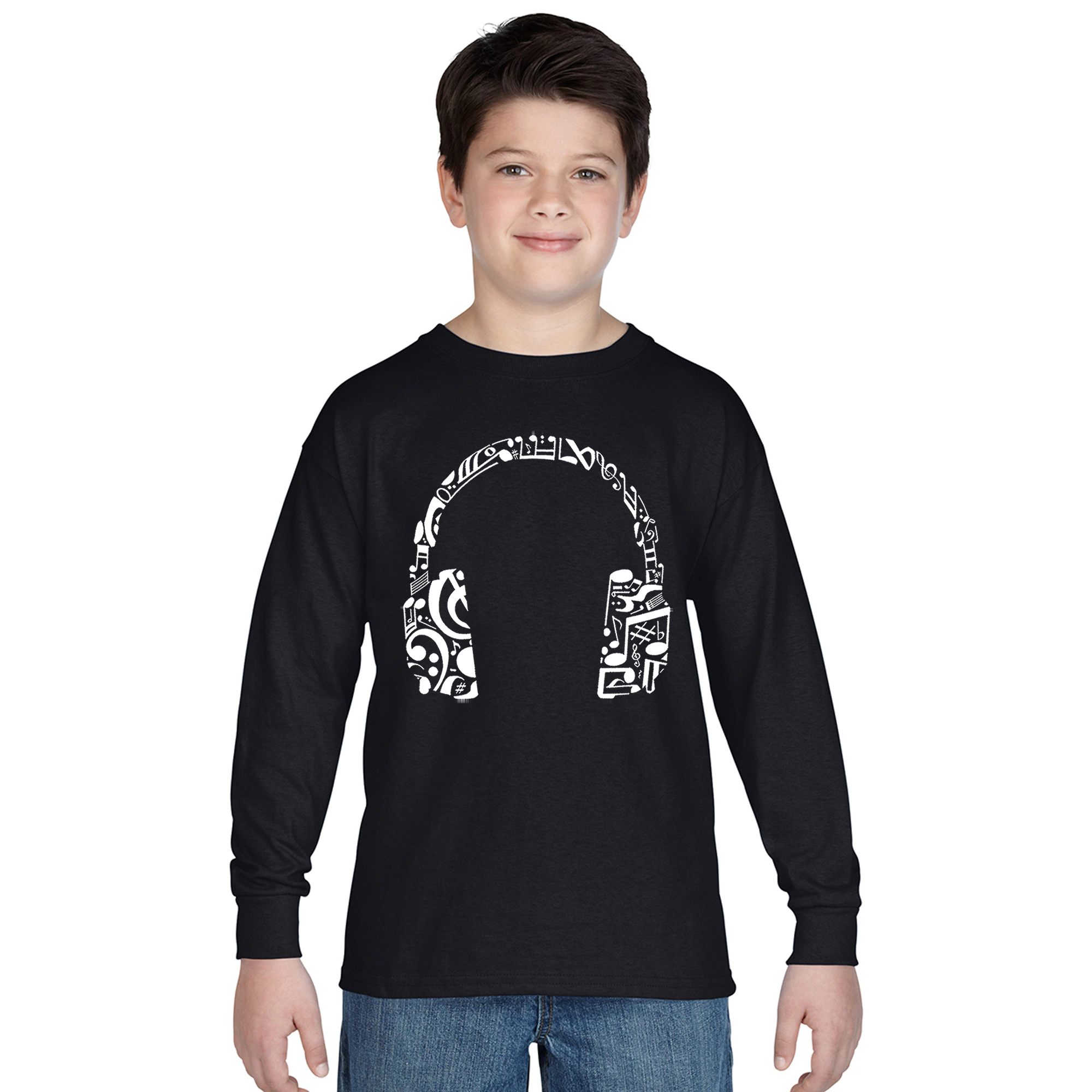 LA Pop Art Boys Long Sleeve T-Shirt -  Music Note Headphones