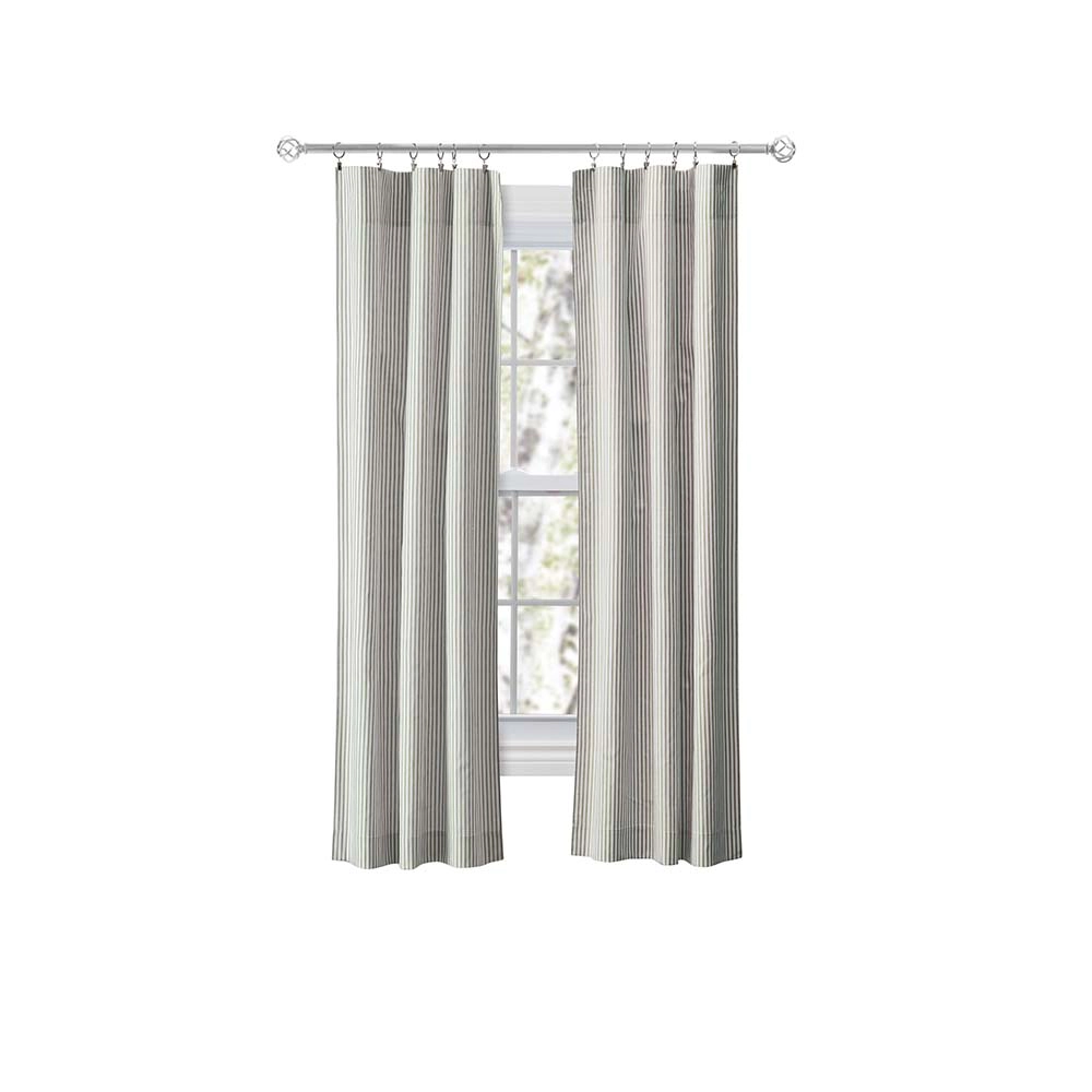 Ellis Curtain Plaza Classic Ticking Stripe Printed 3" Rod Pocket Tailored Panel Pair with Tiebacks 56" x 63" Sage