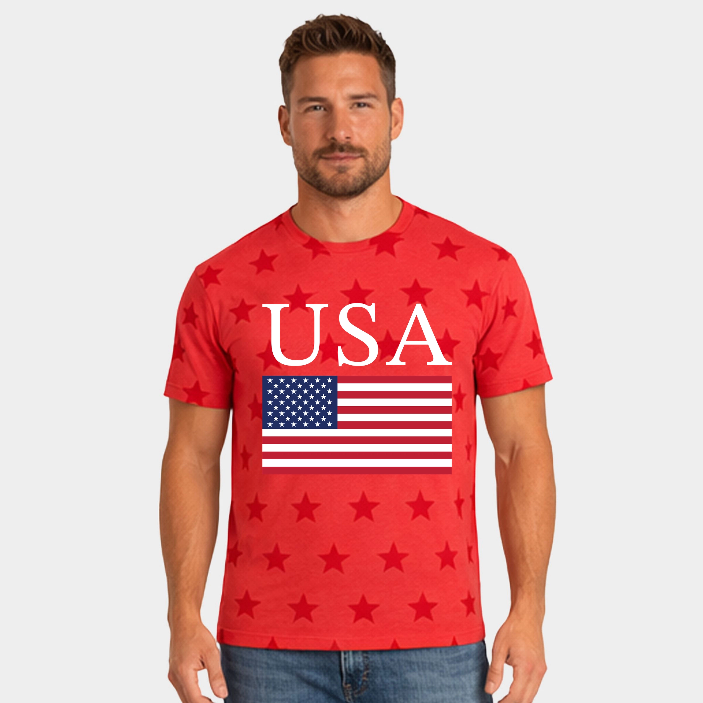 Simply Sage Market - Usa Flag Solid Men's Short Sleeve Star Tee
