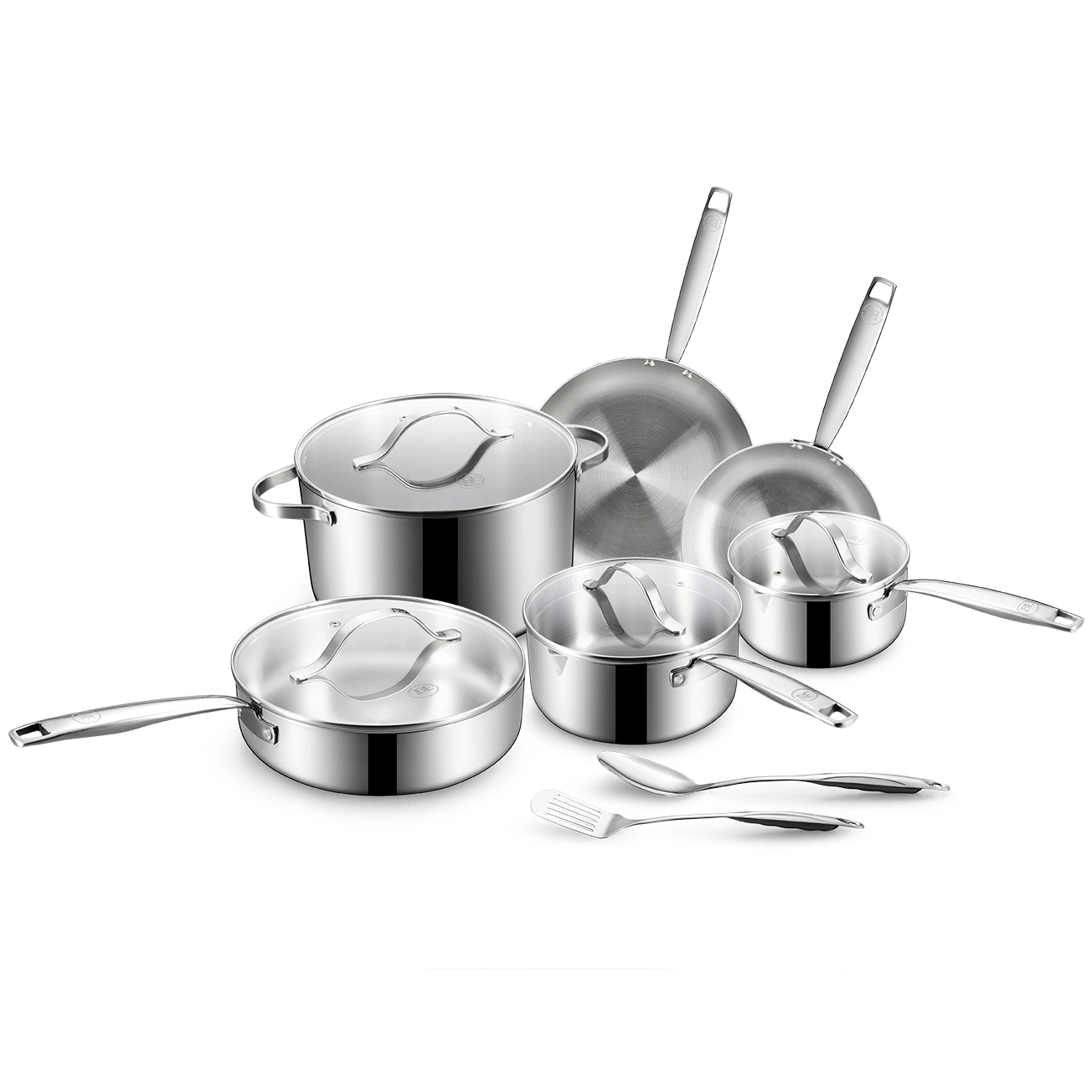BE - LIVING Essential Series PFAS- free Tri-Ply Stainless Steel 12-Piece Cookware Set
