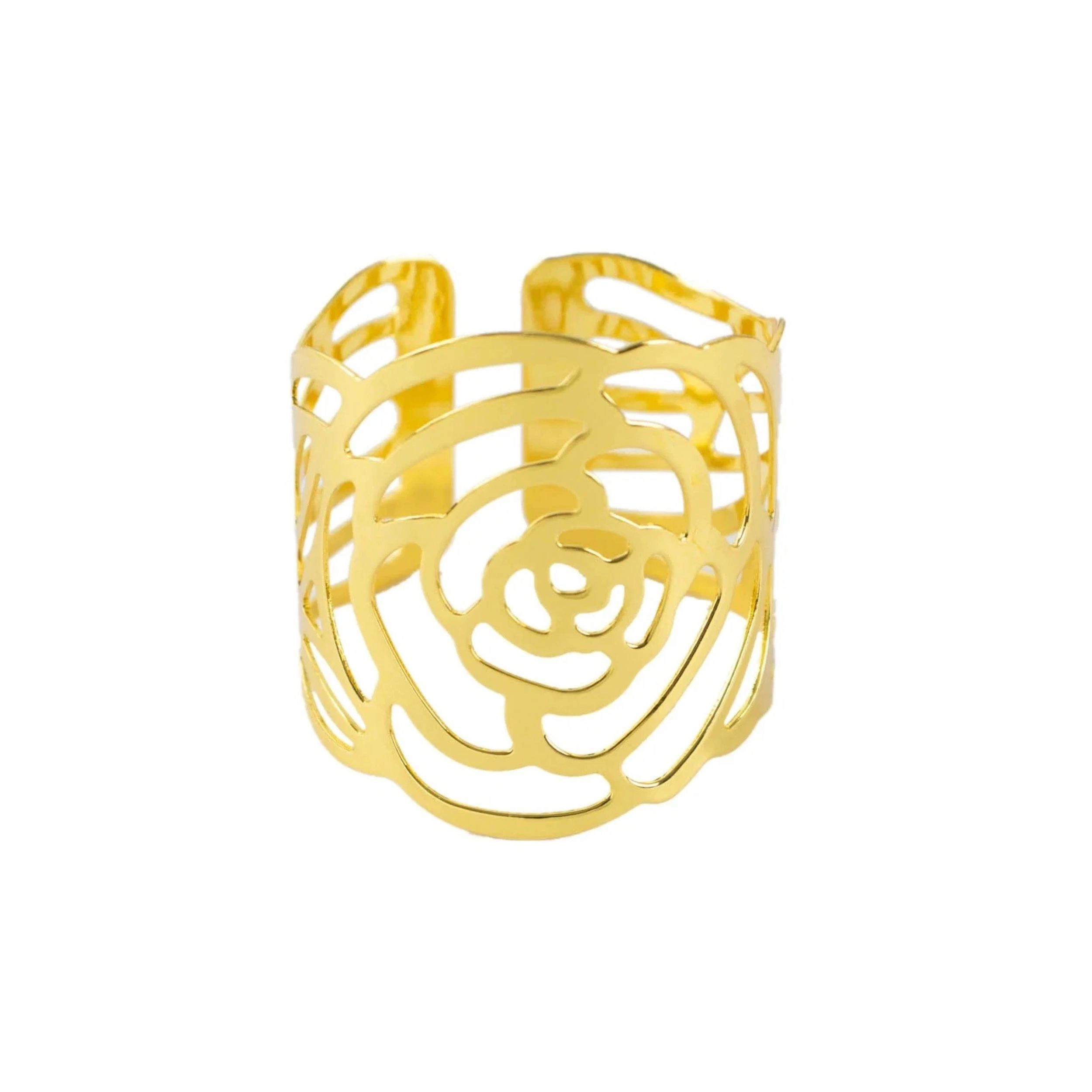 Home Collection Set of 4 Rose Flower Metal Napkin Rings