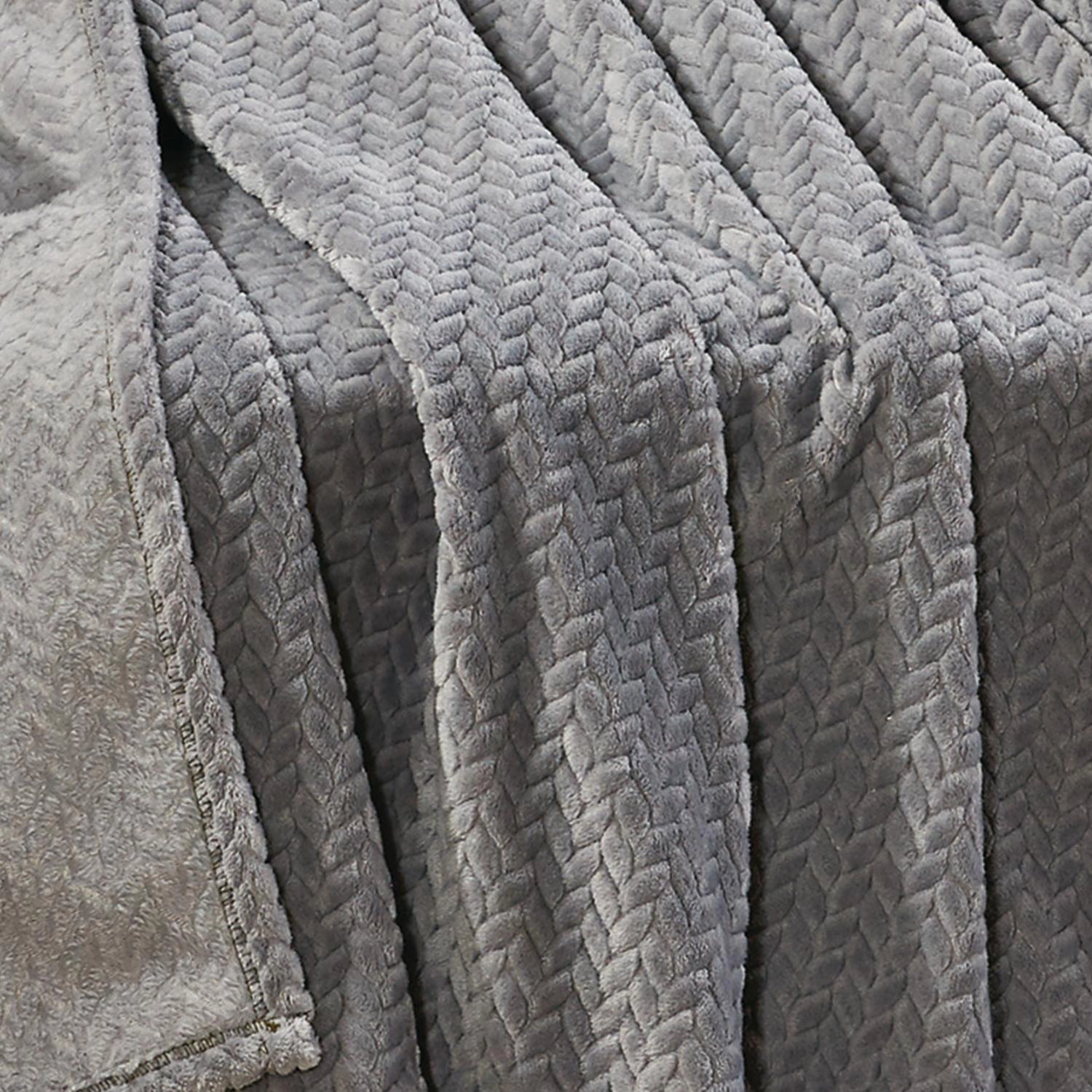 Plazatex Chevron Plush Decorative Throw Blanket Soft All Season 50 x 70 Grey