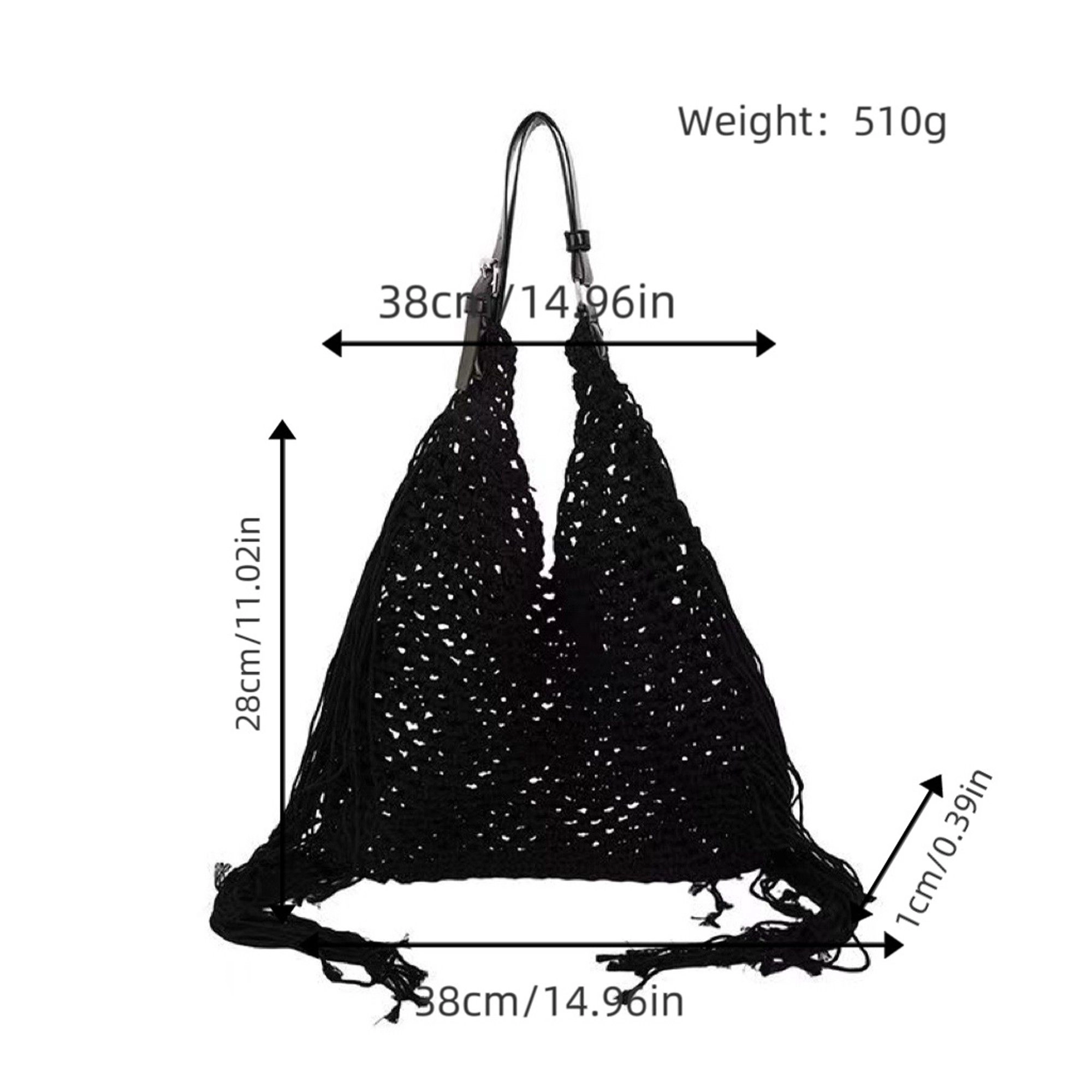 Alilang Women's Woven Crochet Shoulder Bag with Fringe Detail Slouchy Hobo Style Lightweight Handbag