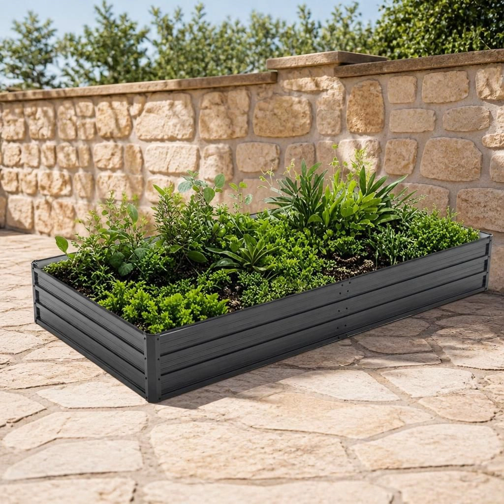 WOW PIONEER Long Rectangular Low Profile Metal Raised Garden Planter for Vegetables Flowers Herbs Outdoor Plants