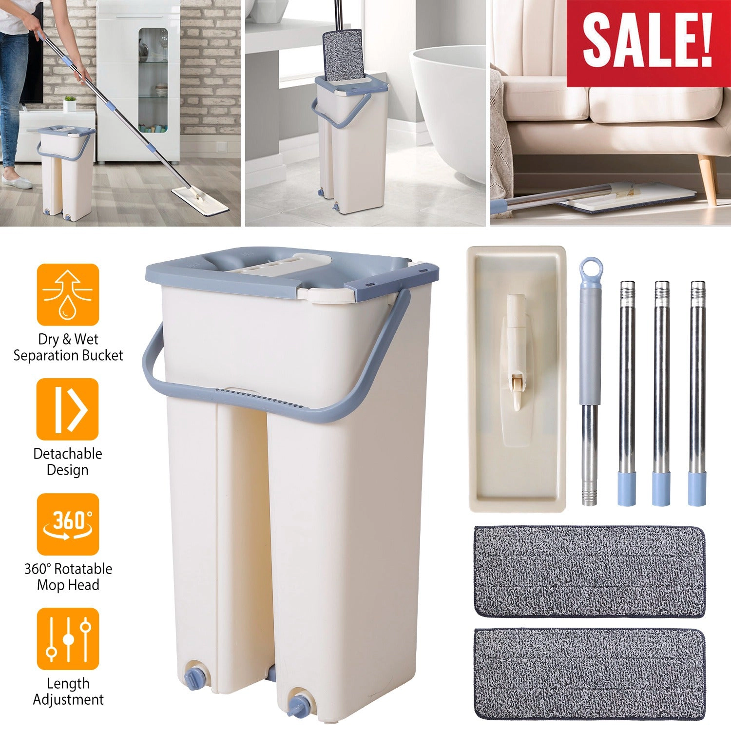 GBruno Self-Cleaning Flat Mop And Bucket Set