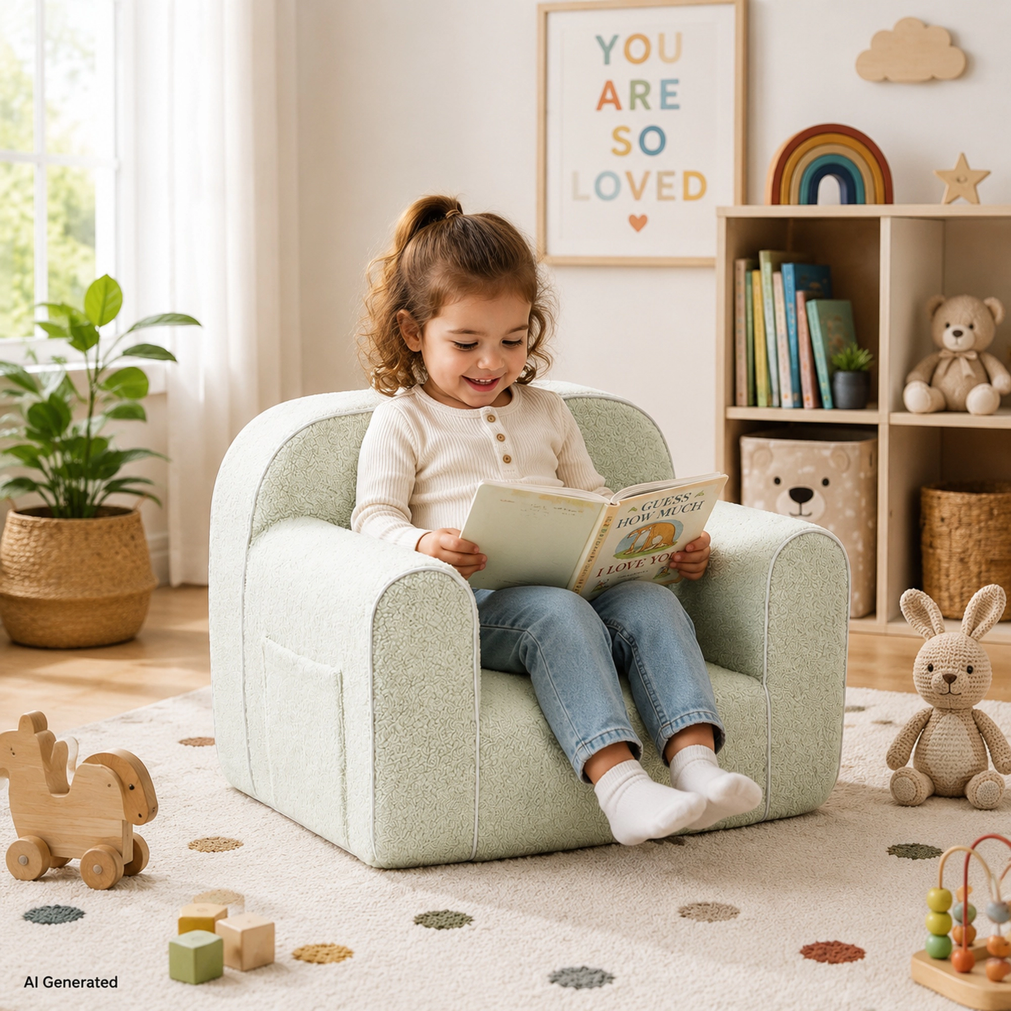 Unikome Kids Foam Couch Chair – Toddler Armchair Ages, Soft Plush Portable Children Sofa with Handle