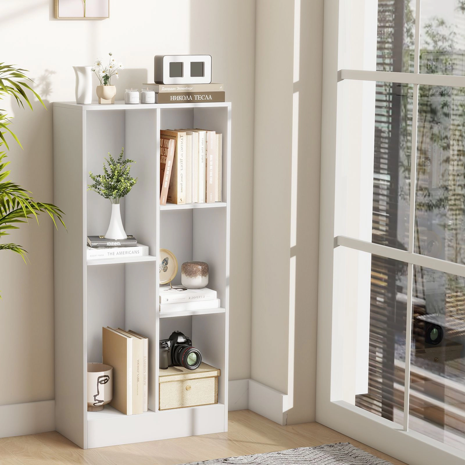 SlickBlue Modern 5-Cube Bookshelf with Mixed Size Storage Spaces