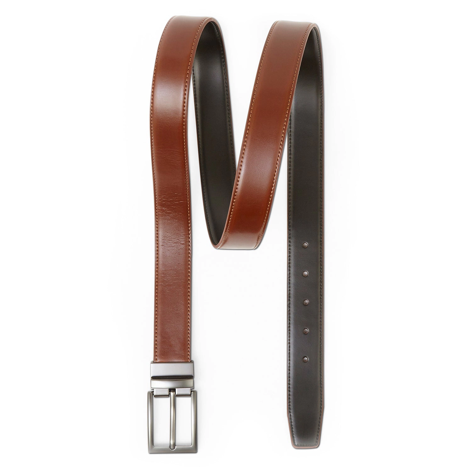 Mio Marino Men's Reversible Leather Belt with Rotating Buckle