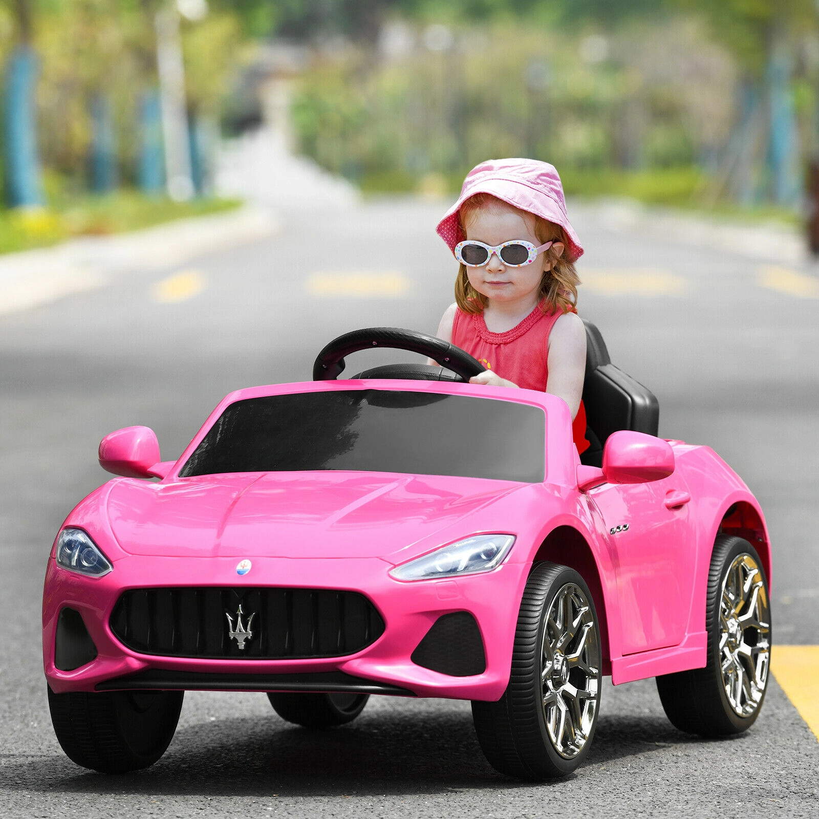 SUGIFT Pink 2.4G Remote Control LED Lights Music and USB Port Kids 12V Ride On Car