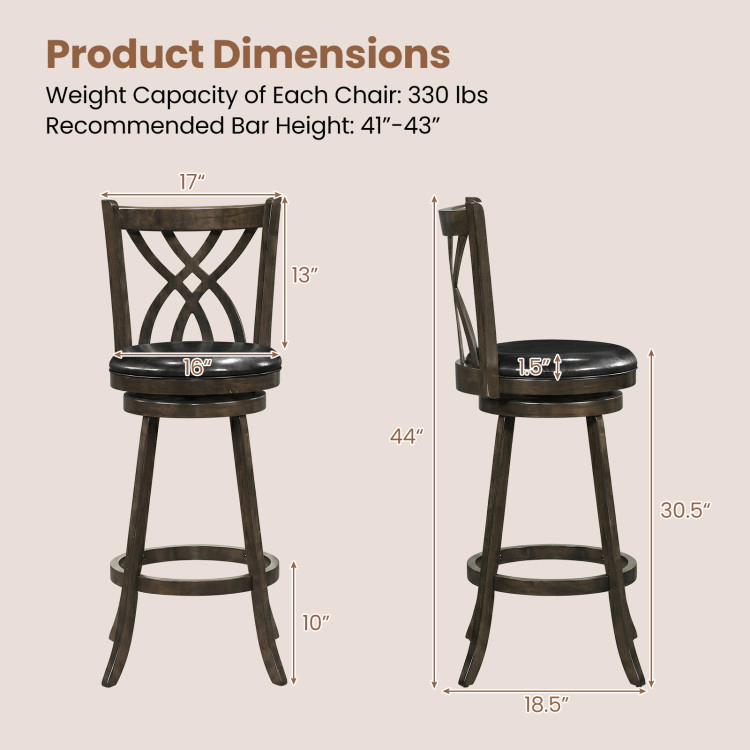 Hivvago Set Of 4 29" Counter Height Bar Stools With Rubber Wood Frame