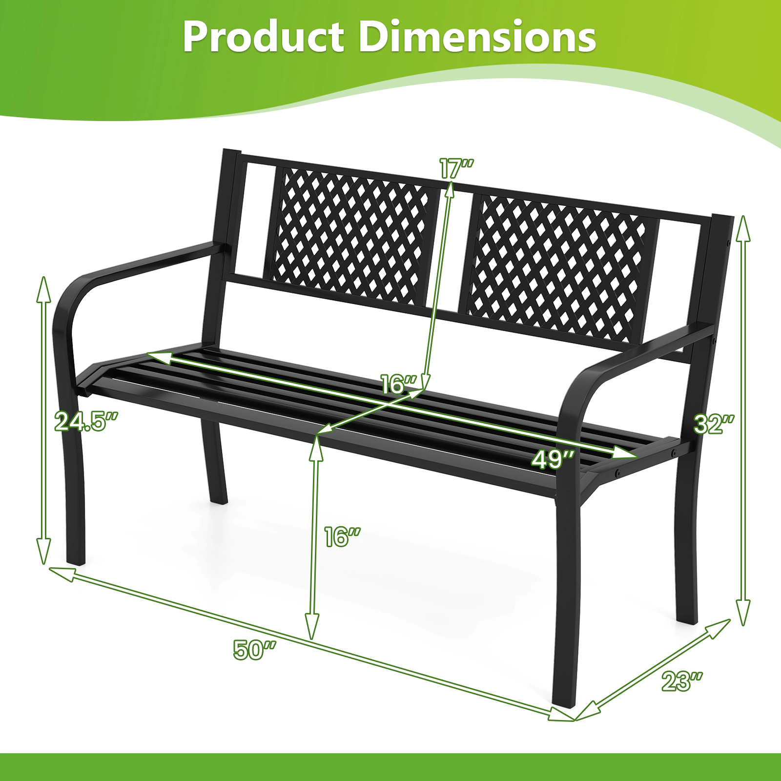 LJG Outdoor Bench Metal Loveseat Patio Bench for 2-3-Person
