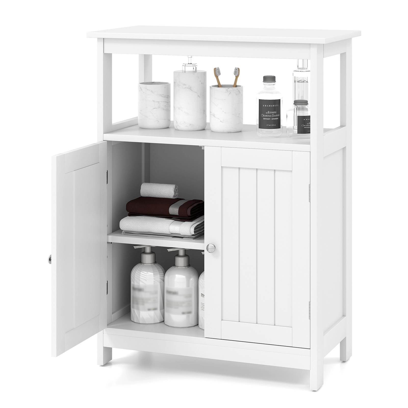 SUGIFT 2-Door Open Compartment Bathroom Floor Storage Cabinet 23.5-in x 12-in x 31.5-in 200-lb Capacity White