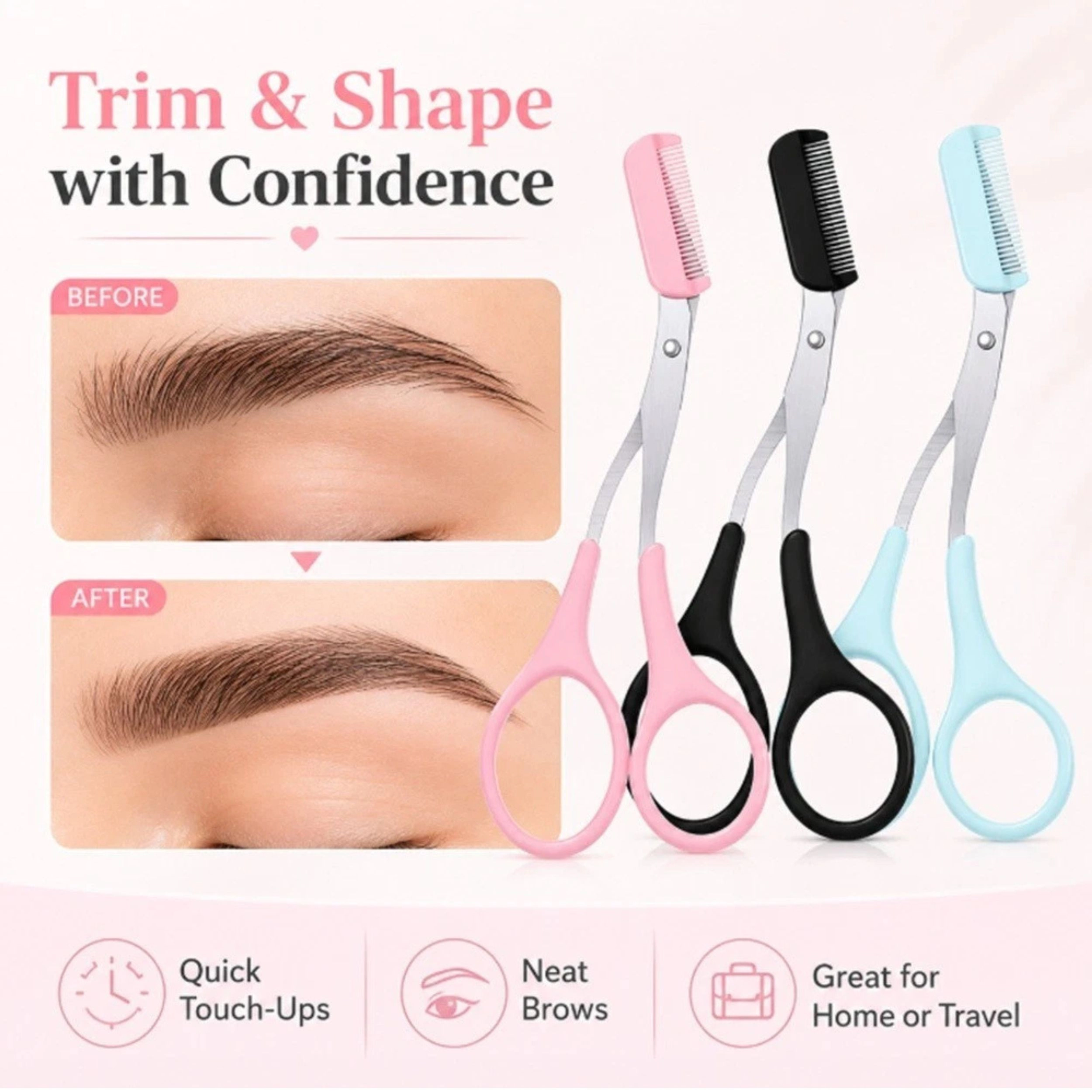 Home Collection 3-Piece Eyebrow Trimmer Scissors Kit with Comb