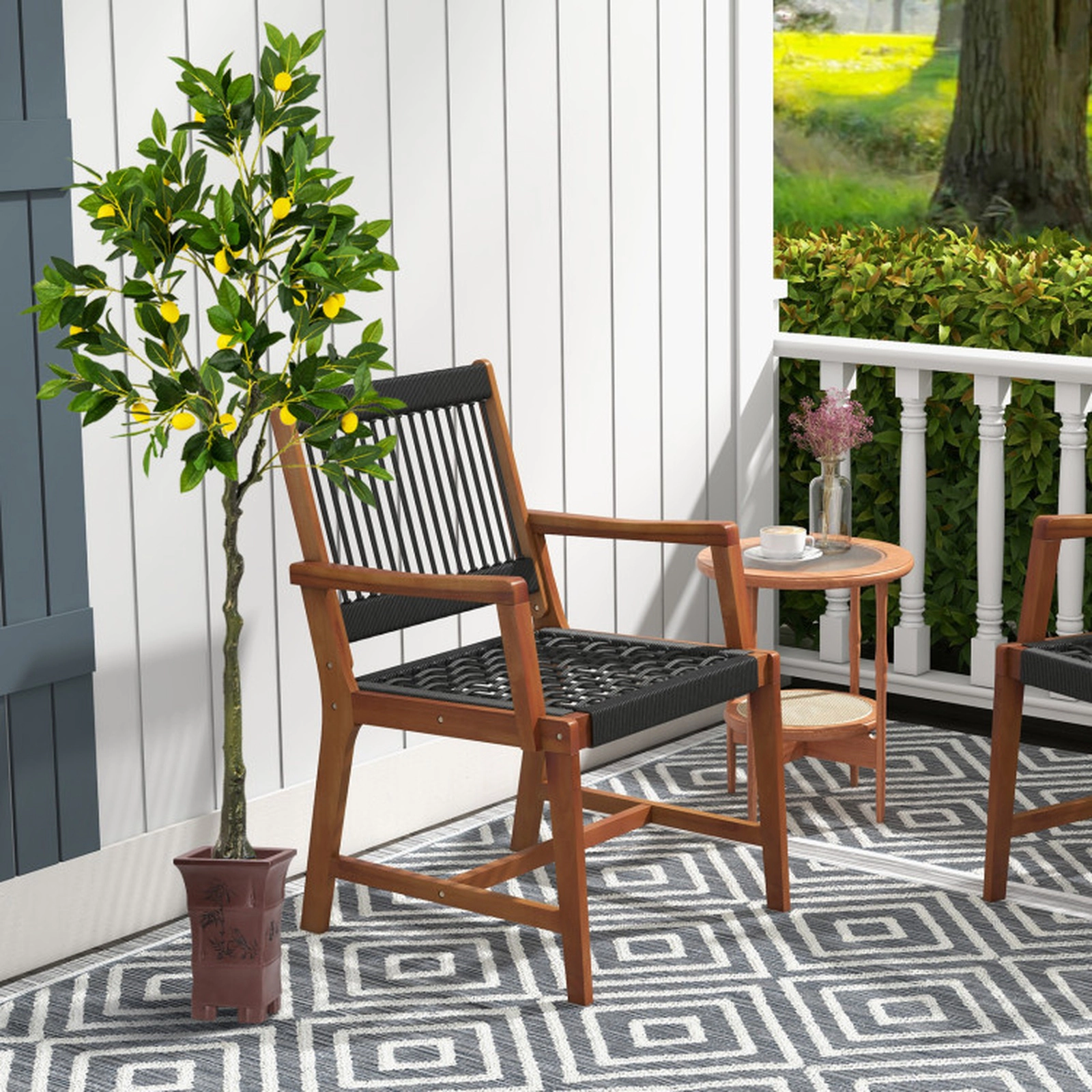 SUGIFT 63-in Artificial Lemon Tree with Yellow Lemon Fruits Simulated Moss and Cement-Filled Pot