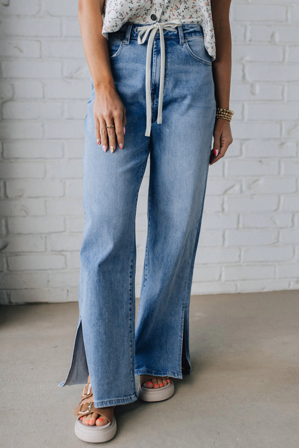 Threaded Pear Women's Noah Rise Drawstring Casual Jeans
