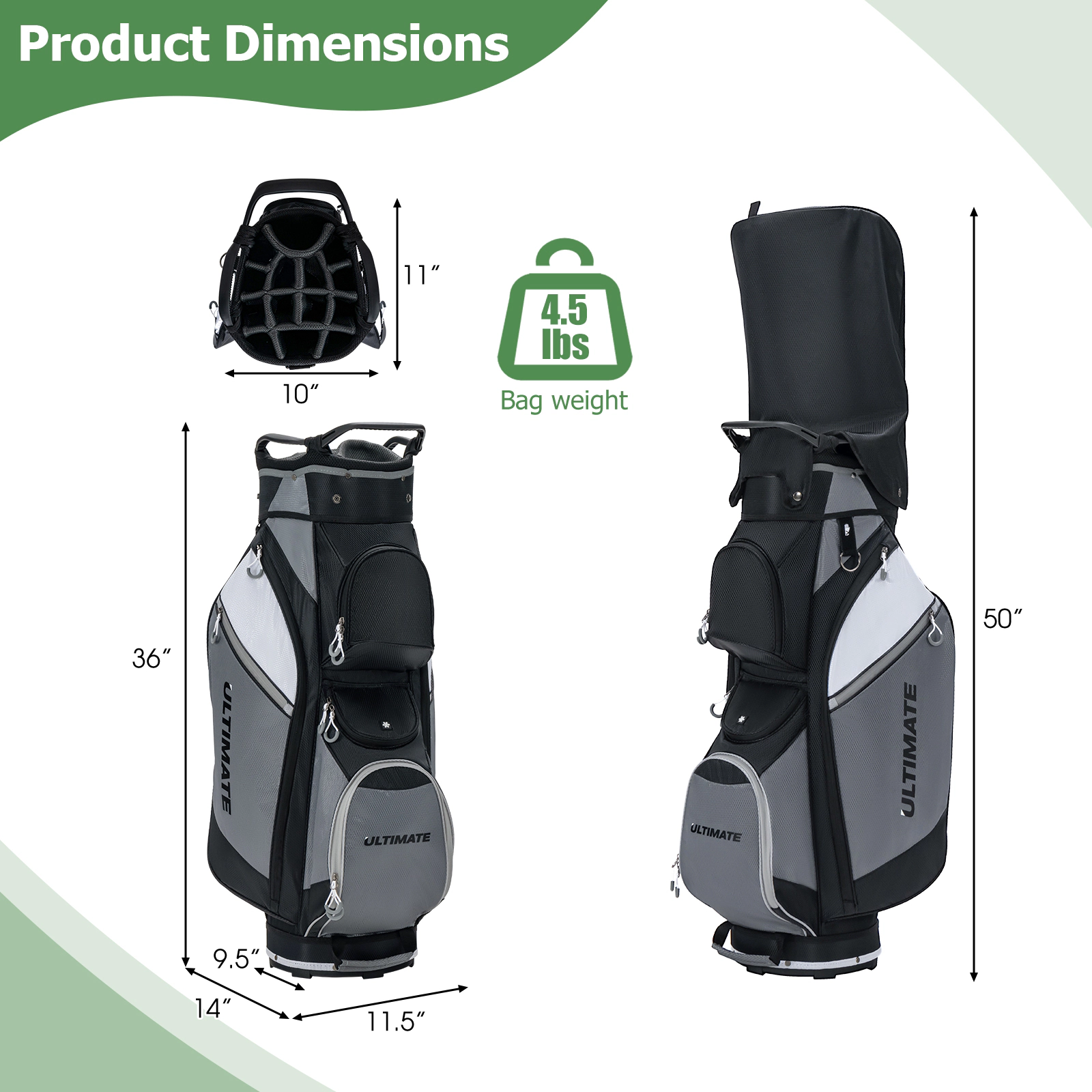 LJG 14-Way Golf Cart Stand Bag with Waterproof Rain Hood