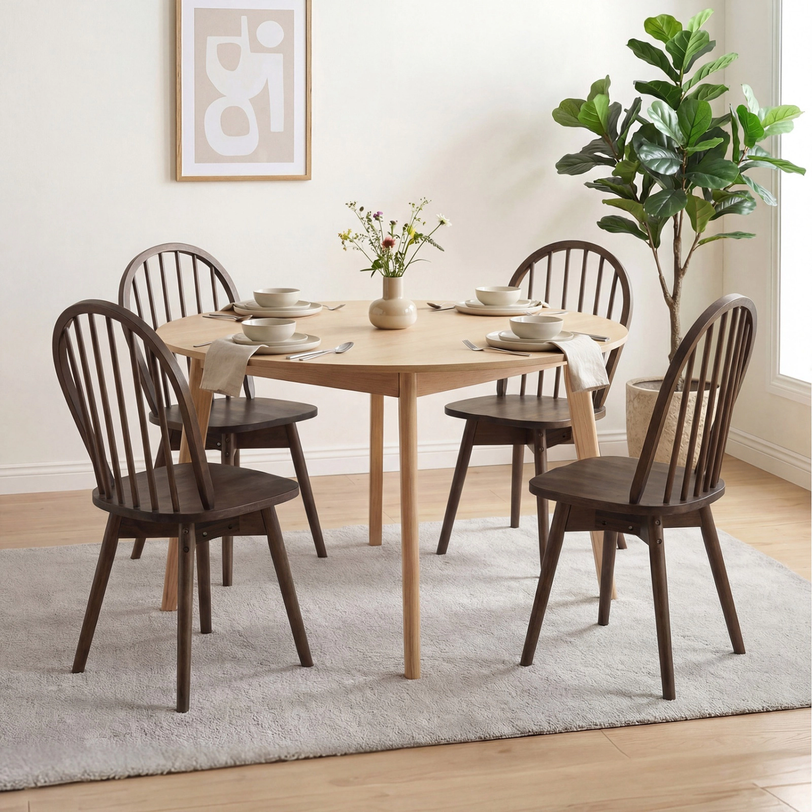 SUGIFT Swivel Windsor Dining Chairs Set of 2 with Solid Rubber Wood Frame 330-lb Capacity Walnut
