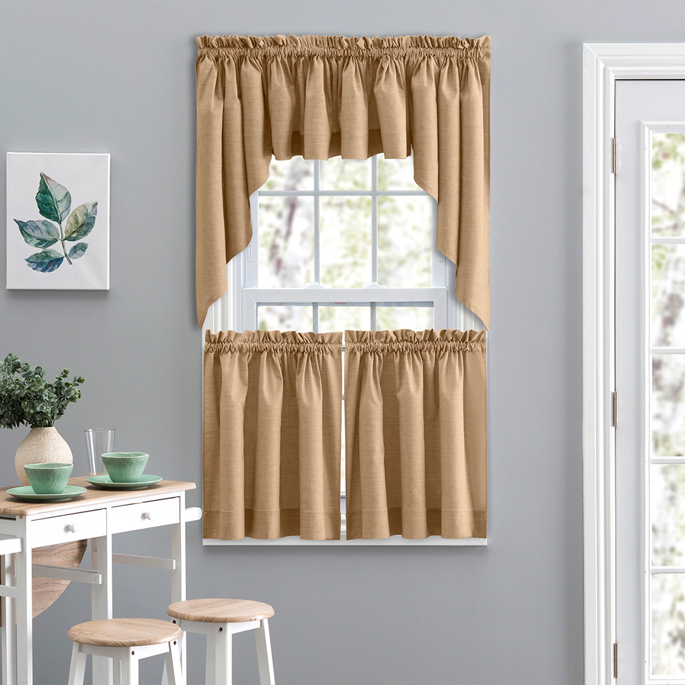 Ellis Lisa Solid Color Poly Cotton 1.5" Rod Pocket Duck Fabric Stylish Tailored Swag 56"x36" Tan
