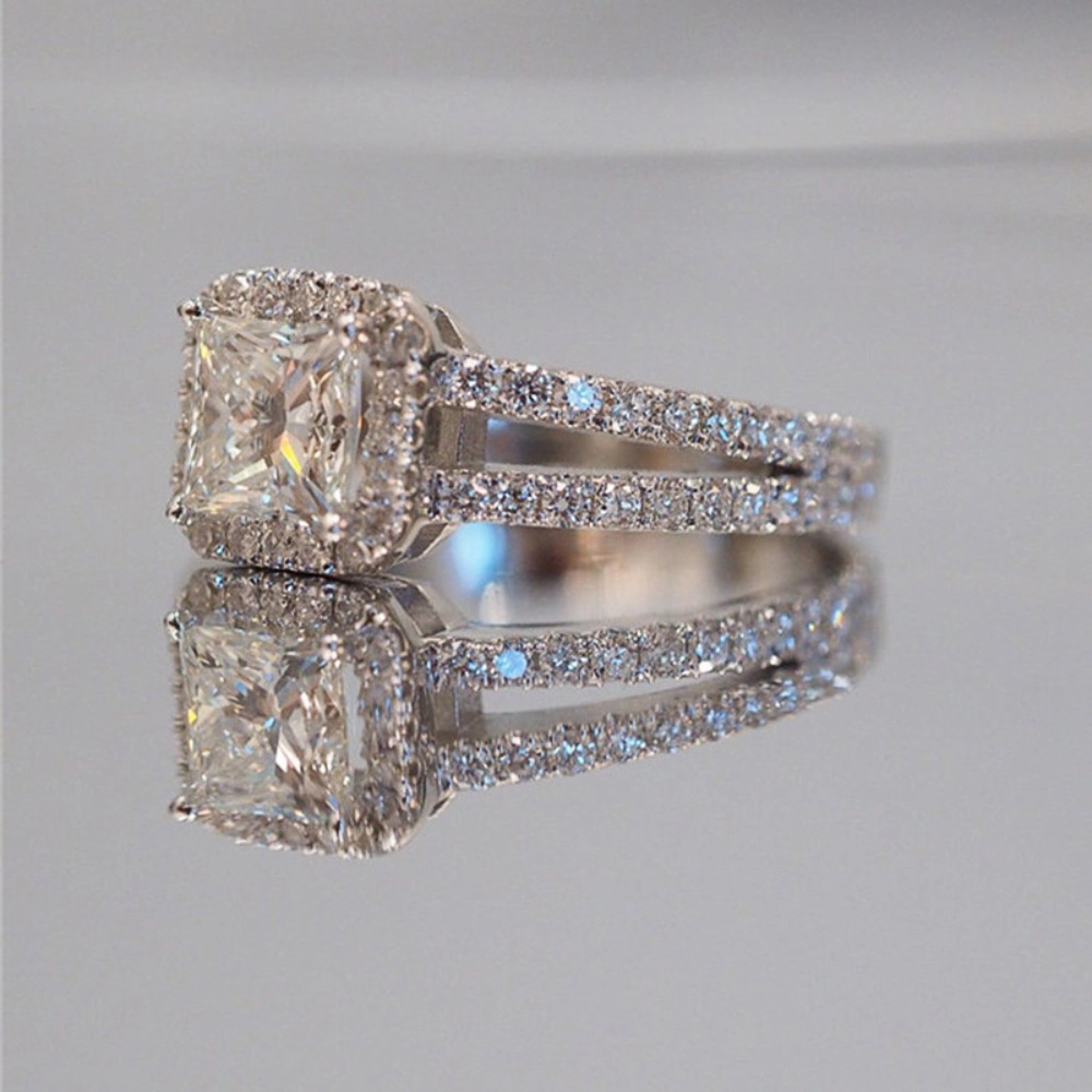 18K White Gold Plated Cubic Zirconia Wedding Engagement Ring