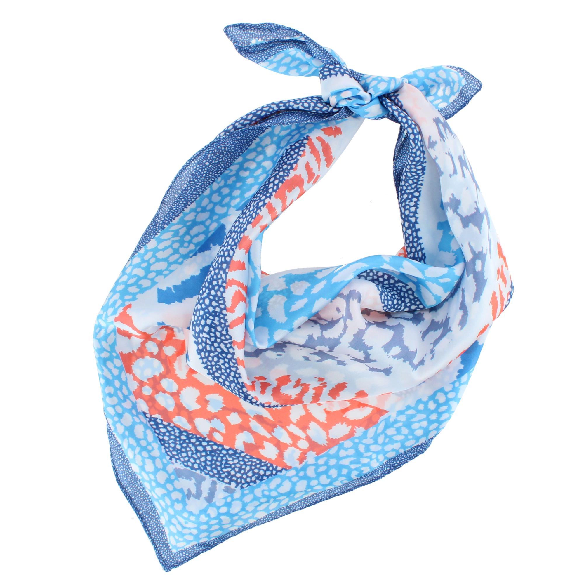 CTM Women's Abstract Animal Print Silky Square Scarf