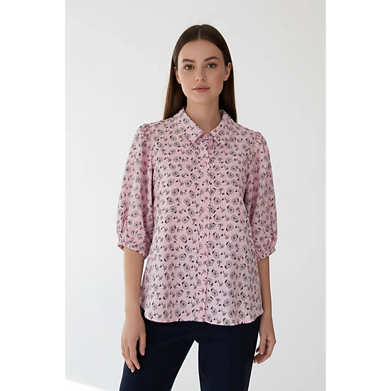 DressAtR Women's Puff Sleeve Collar Three Fourth Sleeve Blouse