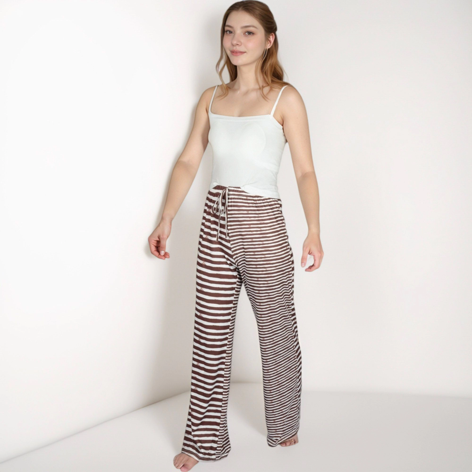 Anna-Kaci Women's Striped Drawstring Lounge Pants with Wide Leg and Stretch Fabric