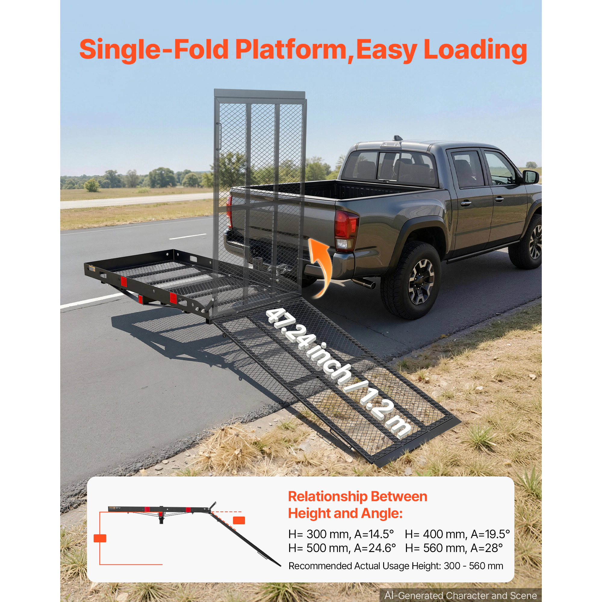 HONGGE Hitch Mount Wheelchair Carrier Height Adjustable 500LBS Steel Mobility Scooter Carrier Cargo Basket with Folding