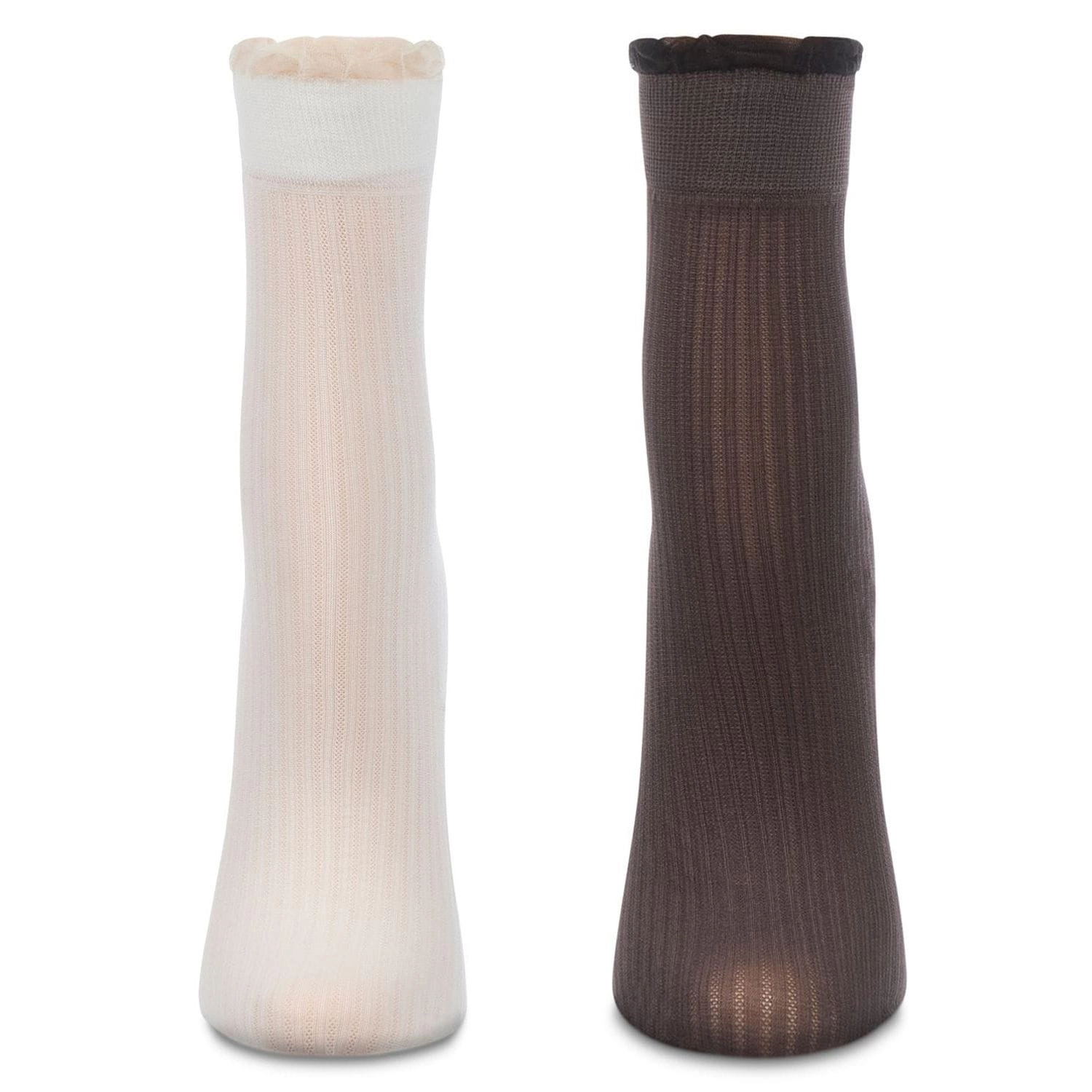 MeMoi 2 Pair Women's Sheer Ribbed Ruffle-Cuff Fashion Crew Socks