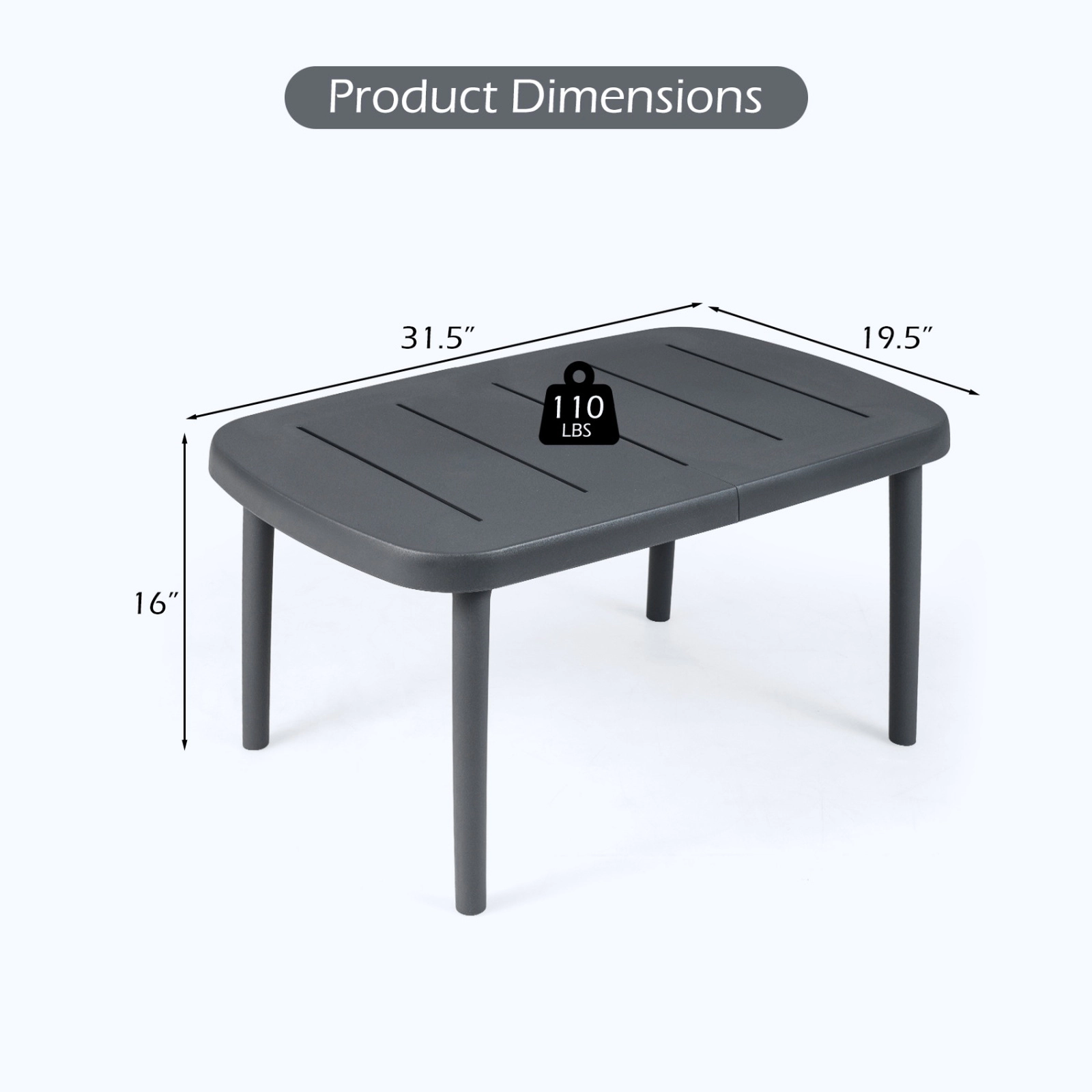 SUGIFT Rectangular Patio Storage Side Table with Aluminum Alloy Rods 110-lb Capacity Gray
