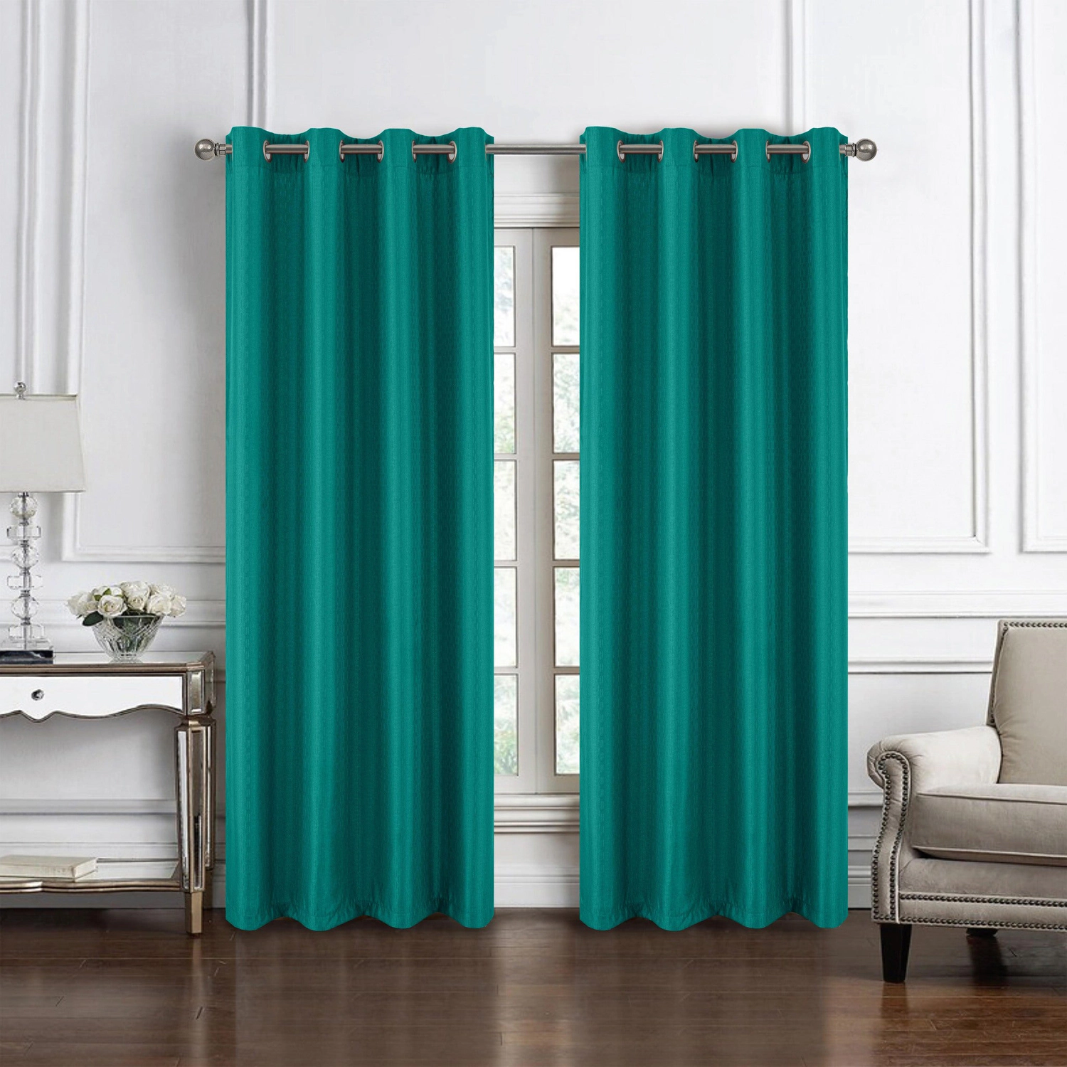 RT Designers Collection 100% Polyester 140 GSM Sedona Jacquard Grommet Curtain Panel 54" x 84" Teal
