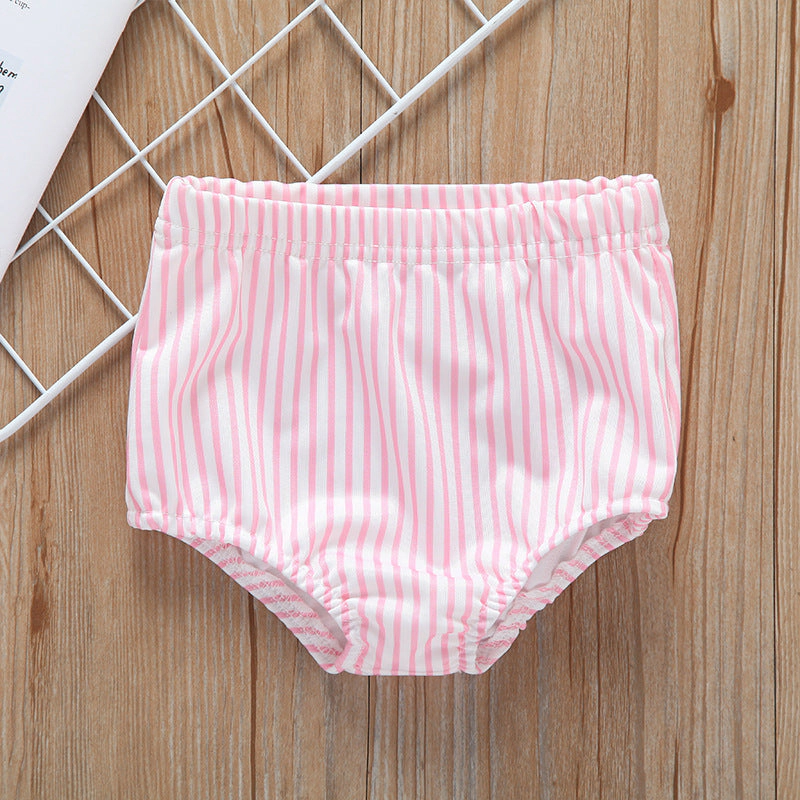MyKids-USA Baby Girl Striped Graphic Ruffle Tops Combo Shorts One Pieces Swimsuit
