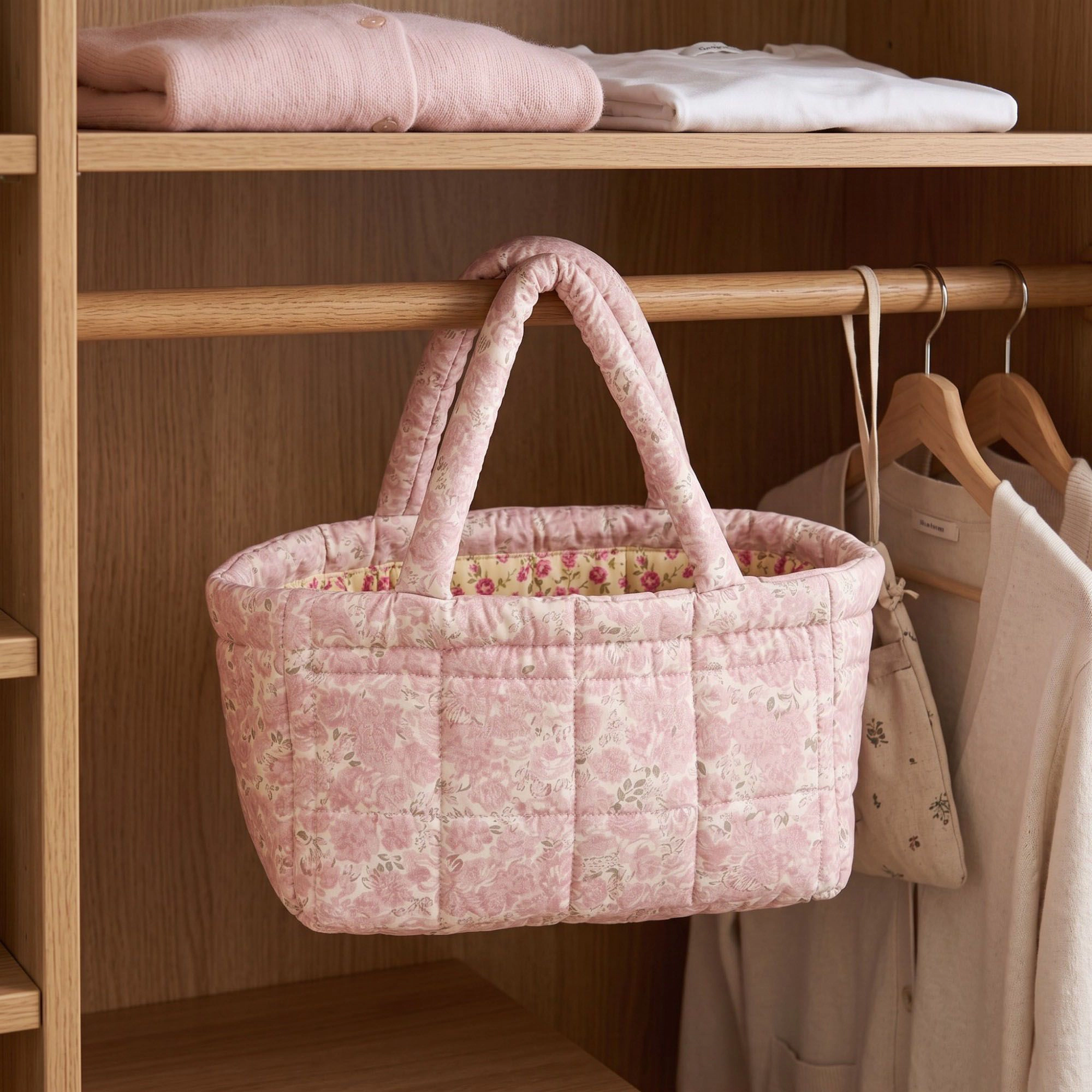 Alilang Unisex Quilted Floral Storage Basket with Handles for Home Organization