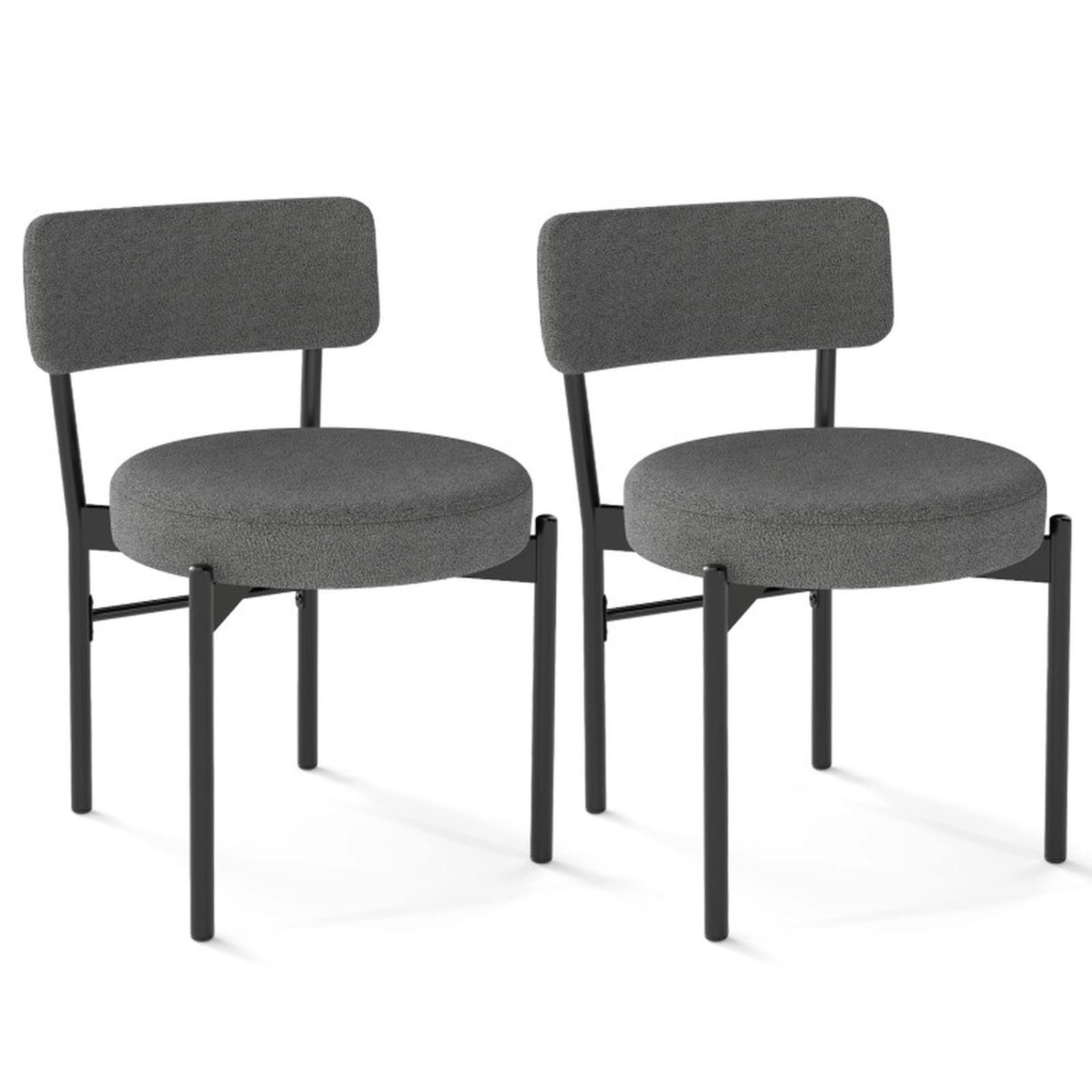 SUGIFT Set of 2 400-lb Capacity Gray Sherpa Upholstered Dining Chairs with Curved Backrest and Metal Legs