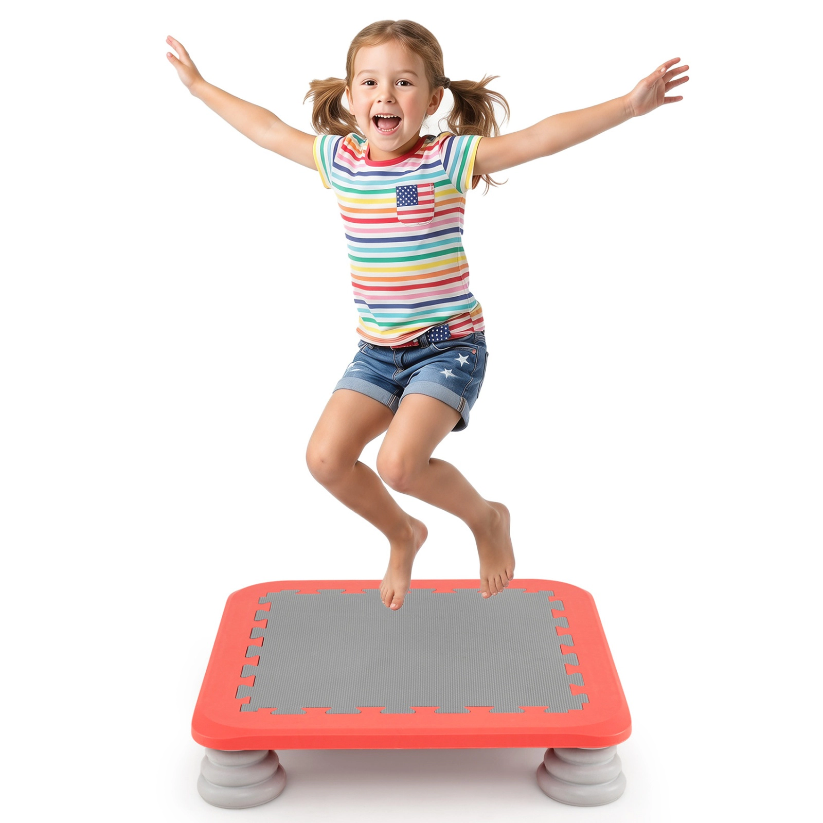 SUGIFT 25.5-in Kids Mini Trampoline with Honeycomb Bottom & 4 Removable Non-Slip Foot Pads 220-lb Capacity 3+ Years Red