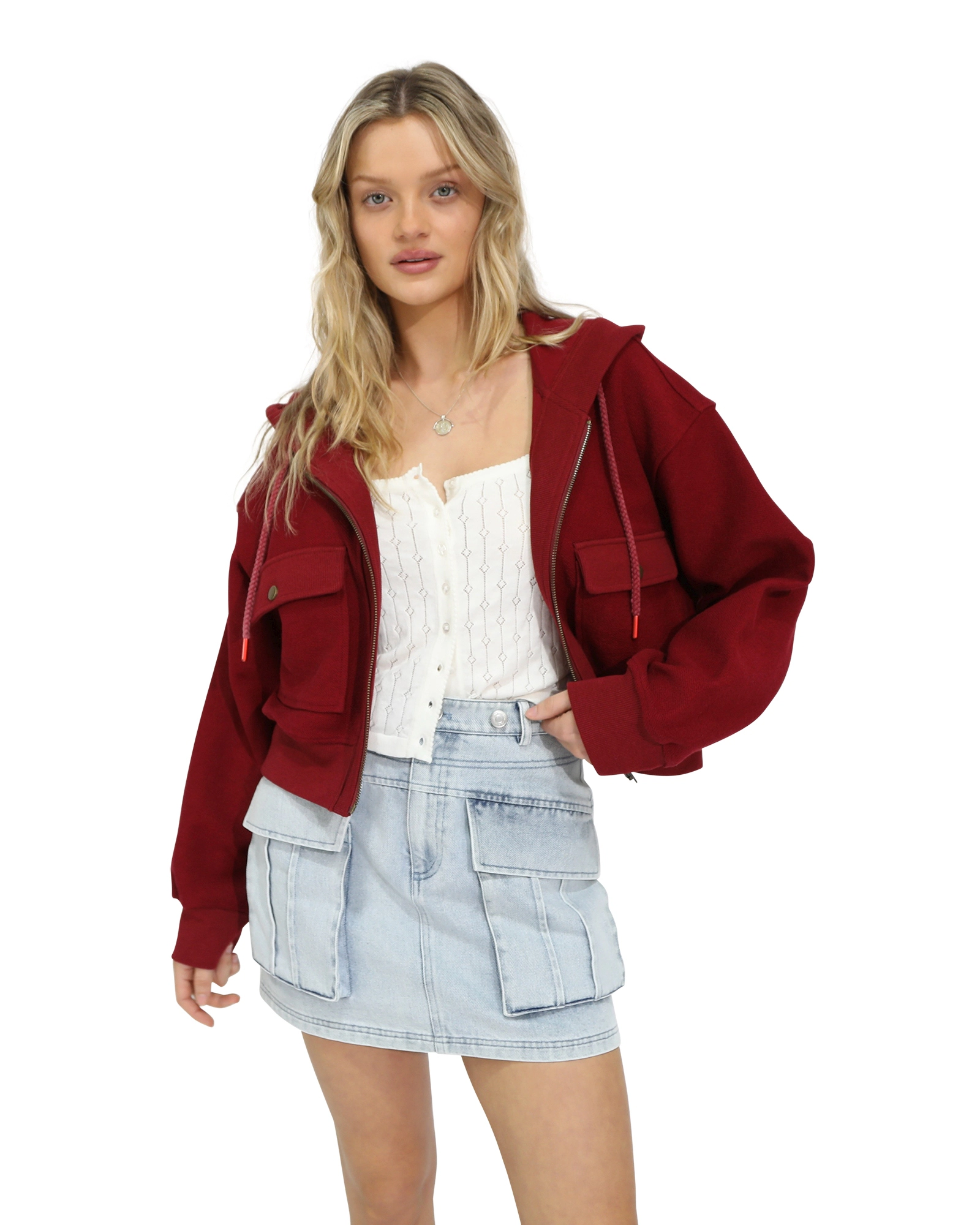 Belle & Bloom Womens Fireside Cropped Utility Zip Jacket