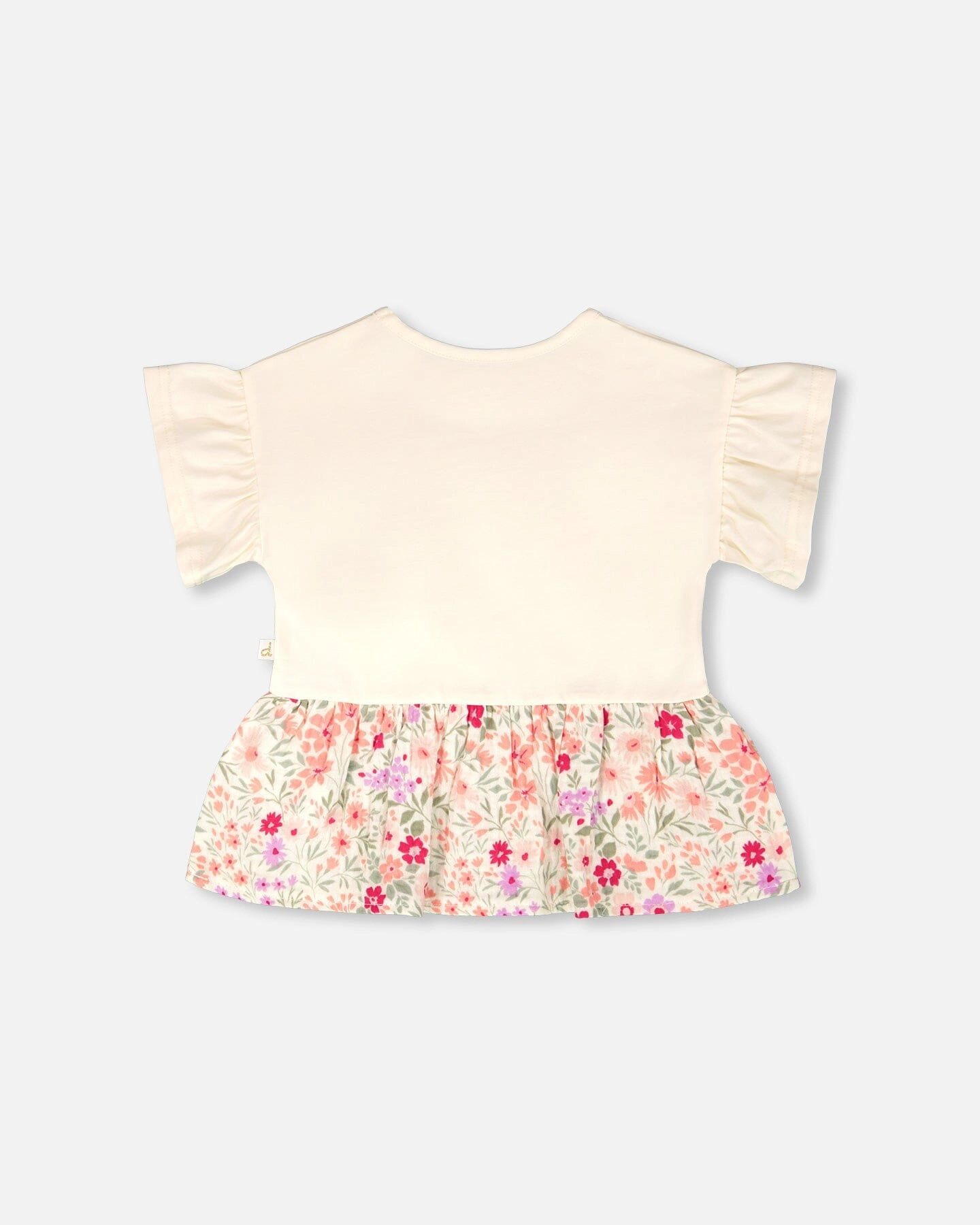 Deux par Girls Organic Cotton Bi-Material Tunic Flowers Print
