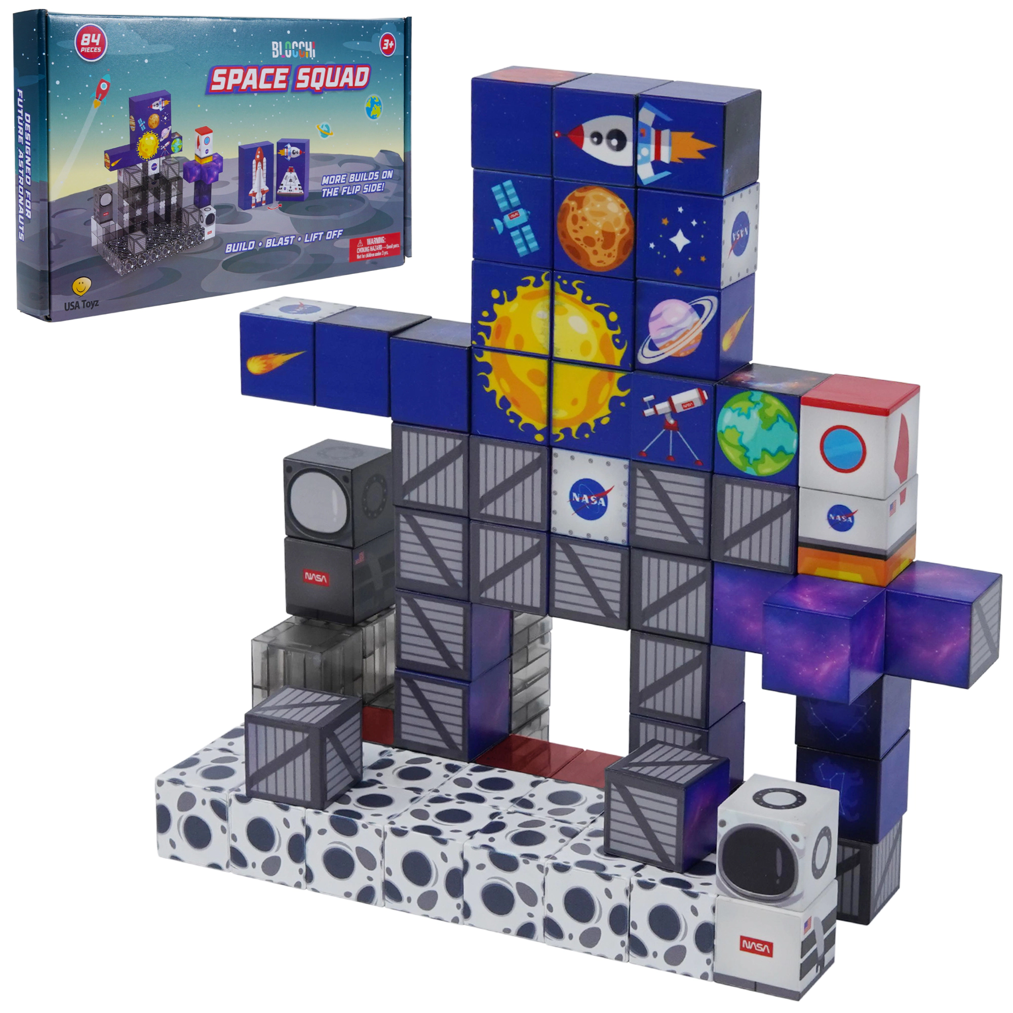USA Toyz Blocchi Space Squad Magnetic Block Set, 84 Pieces, STEM Space Toys for Kids