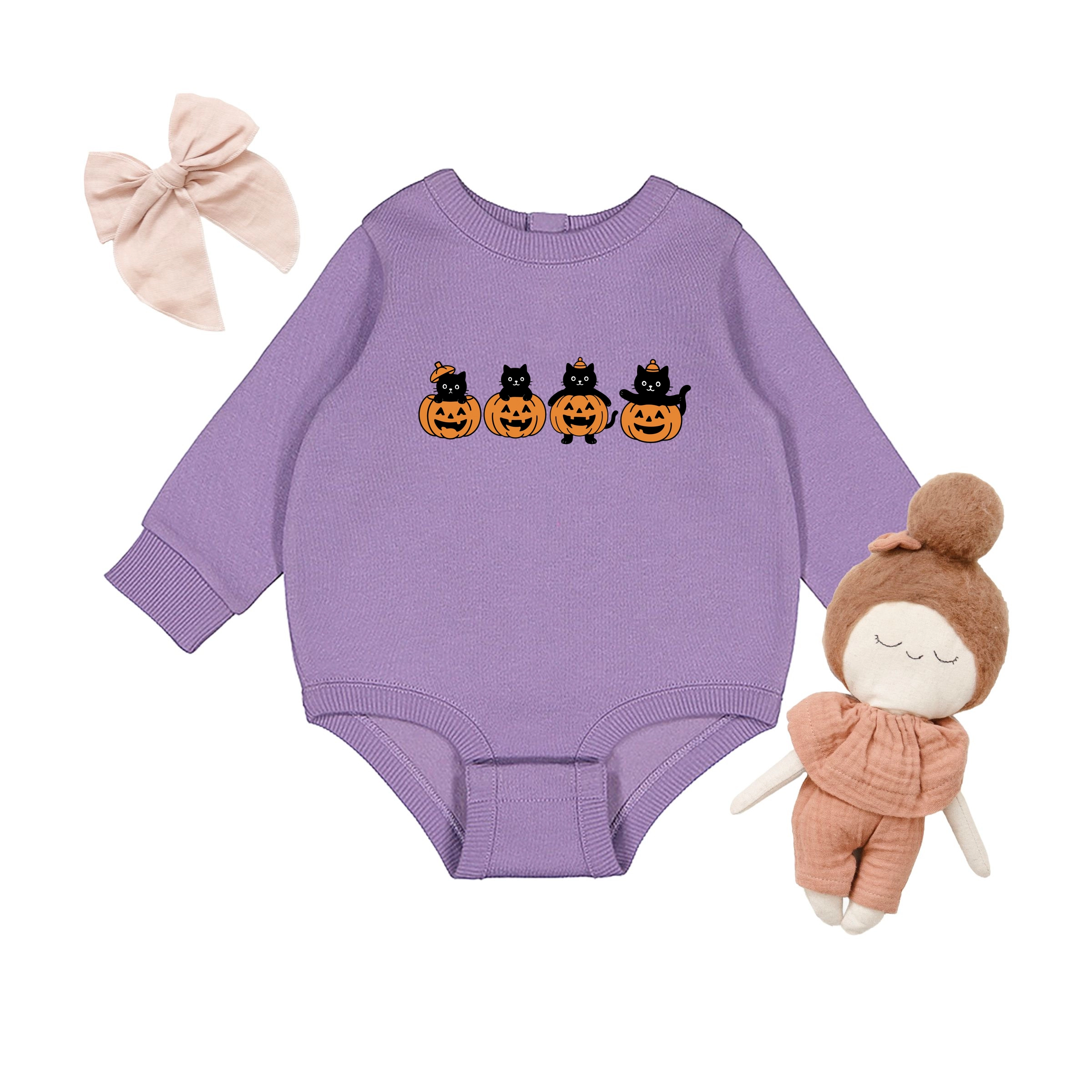 The Juniper Shop - Infant Fleece BodySuit Four Black Cats Pumpkins