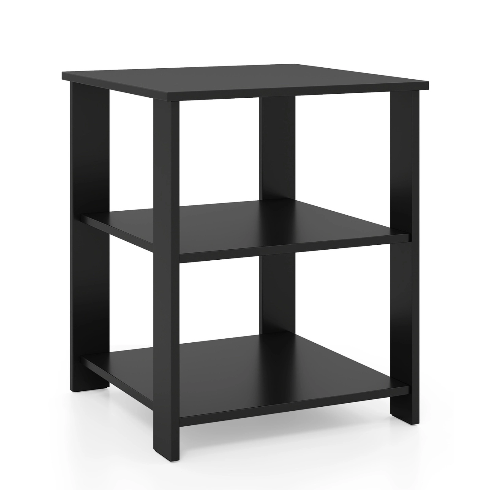 SUGIFT Black 16-Inch Square 3-Tier Nightstand with Open Shelves
