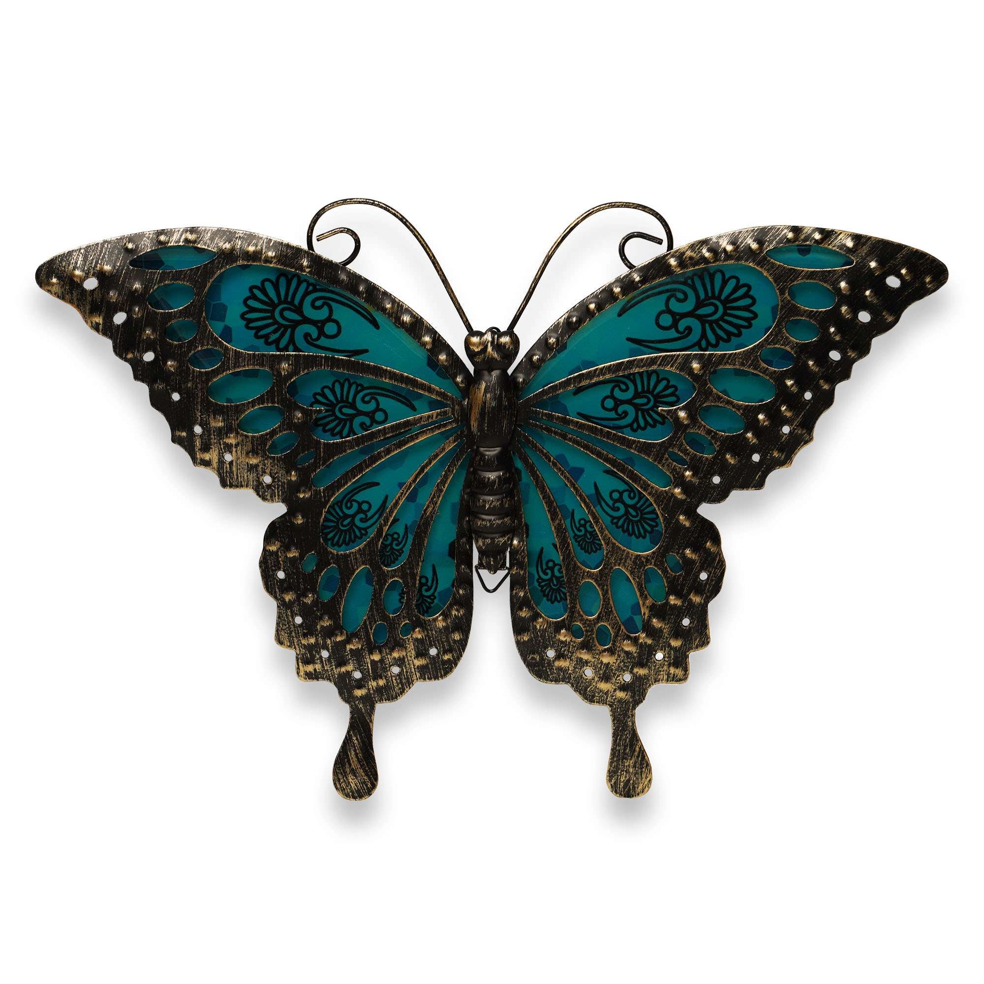 G128 Hand-Painted Iron Butterfly Wall Art - Black and Green 12 x 9 in, Indoor Outdoor Hanging Decor