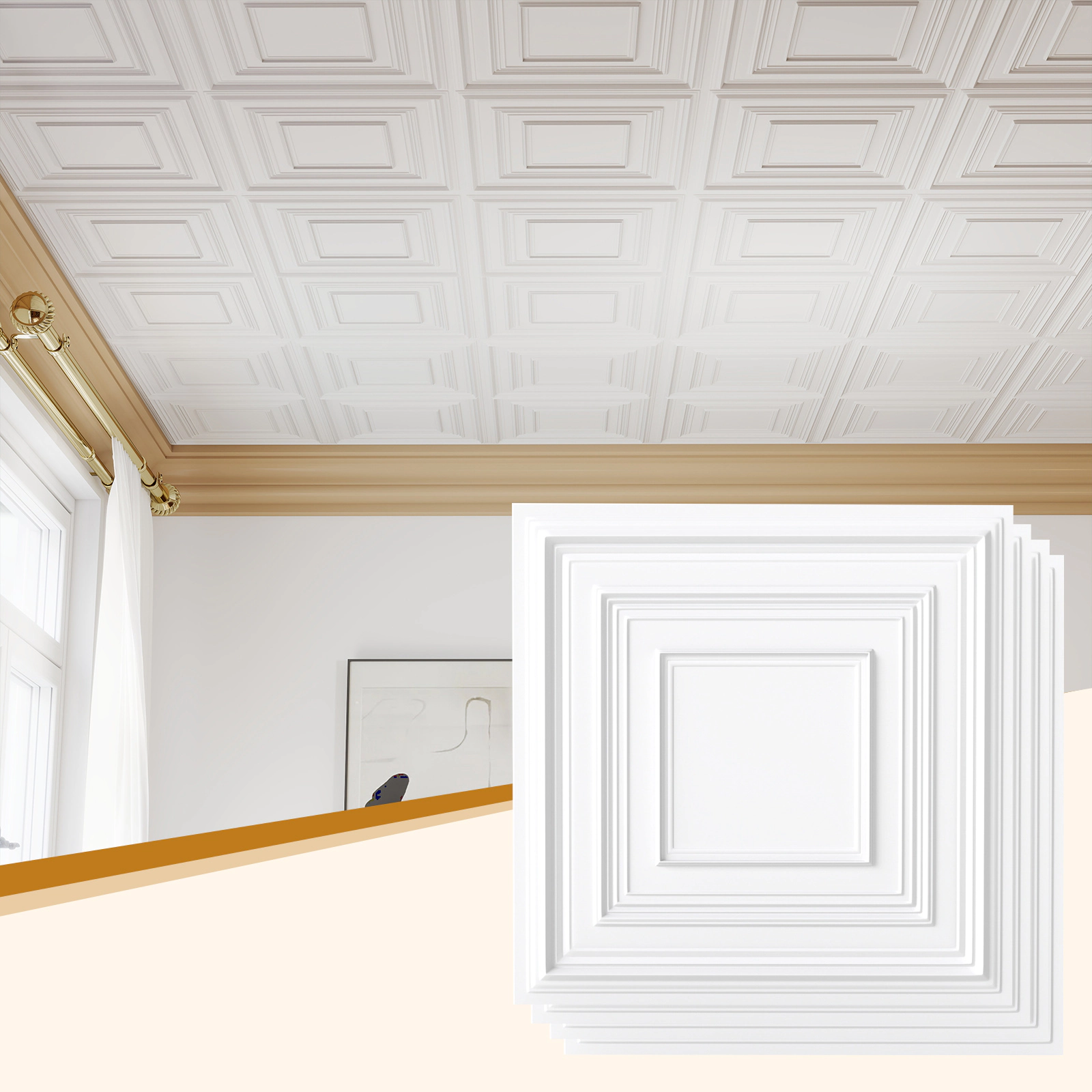LJG Drop Ceiling Tiles 24" x 24" PVC Ceiling Panels with 3D Decorative Patterns 12-Pack