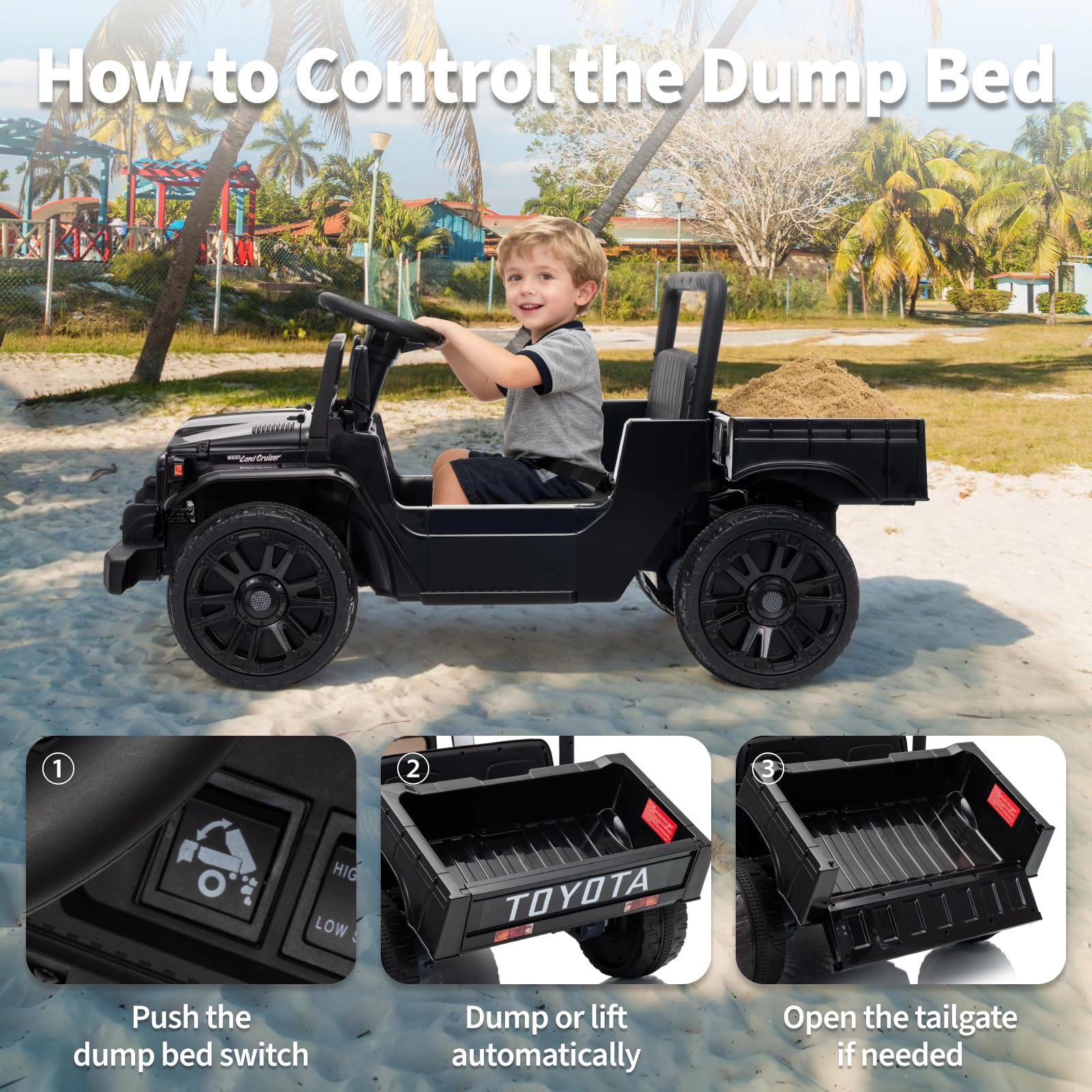 Enjyam 12V Licensed Toyota Ride-On Pickup Truck for Kids, Electric Vehicles w/Remote, Suspension, Bed