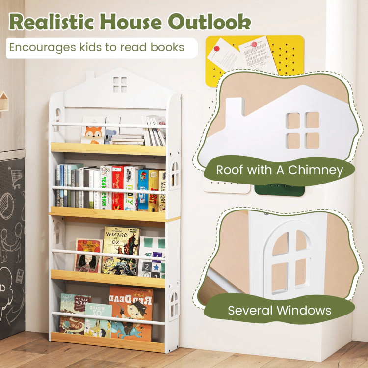 Hivvago House-Shaped Kids Bookshelf with Anti-falling Baffles