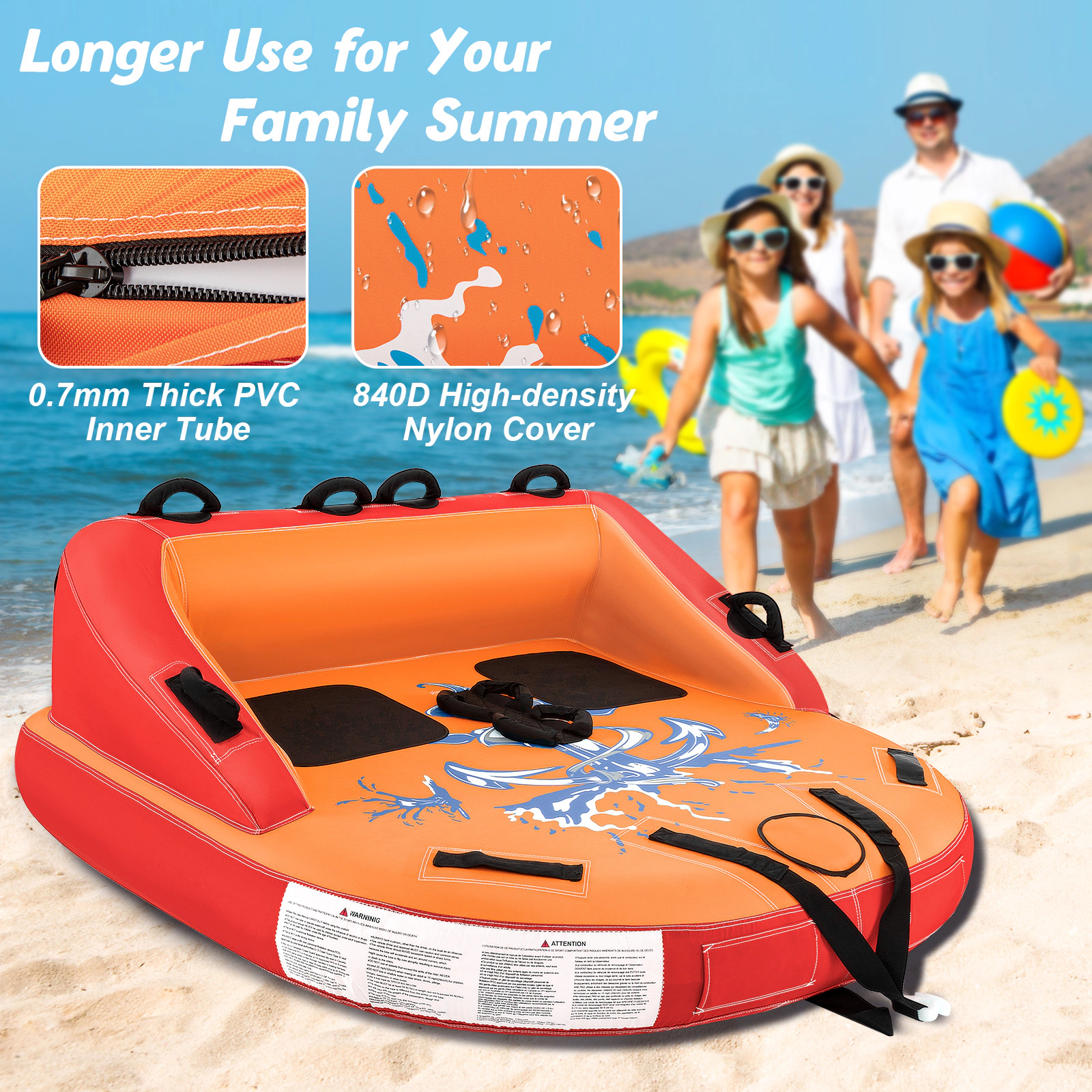 SUGIFT 2-Rider Inflatable Towable Tube, 340 lb Capacity, High Backrest, Dual Tow Points