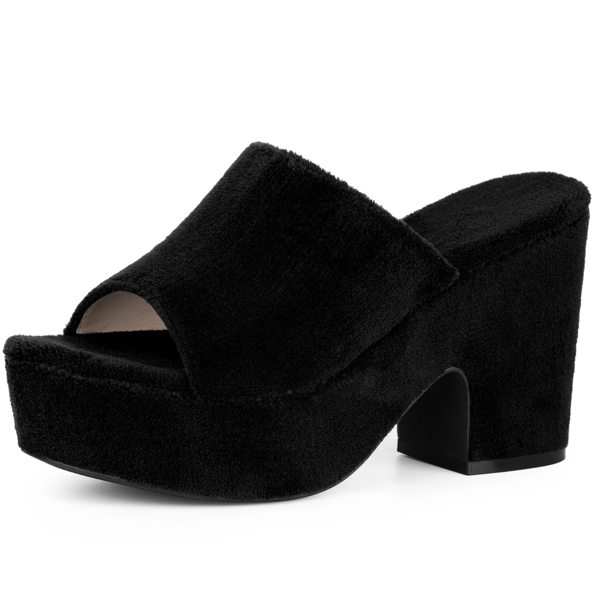 BLISSFUL STEP Women's Open Toe Platform Chunky Heel Block Heeled Slides Sandals