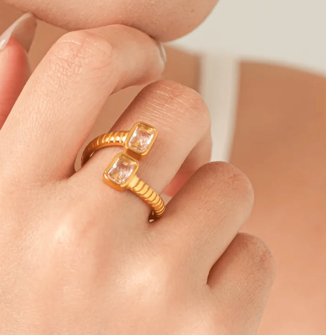 DressAtR Women's Geometric 18K Gold Plated Open Ring