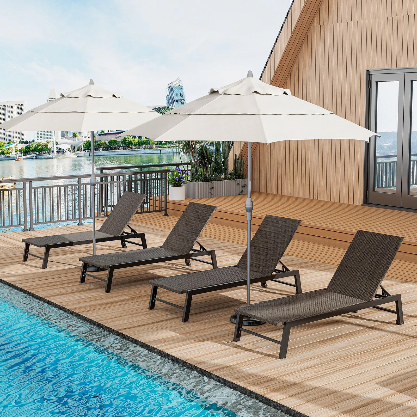 SlickBlue Adjustable PE Rattan Patio Chaise Lounge with Wheels